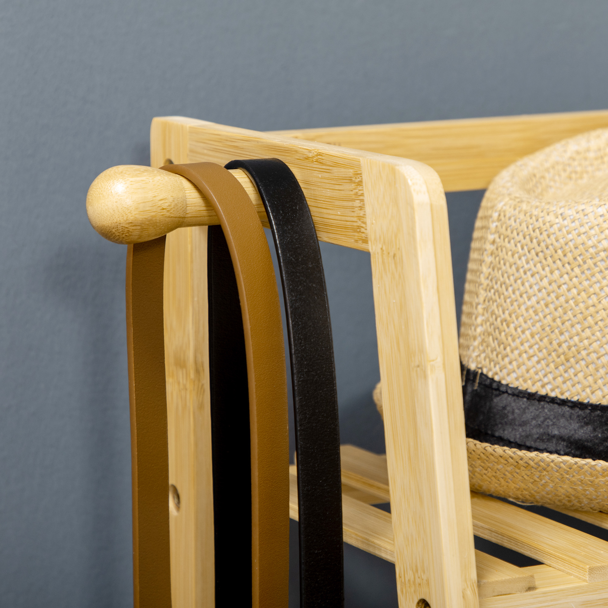 Kleiderständer aus Bambus, 2 Kleiderhaken, Kleiderstange, 2 Ablagen, 114 x 40 x 139 cm