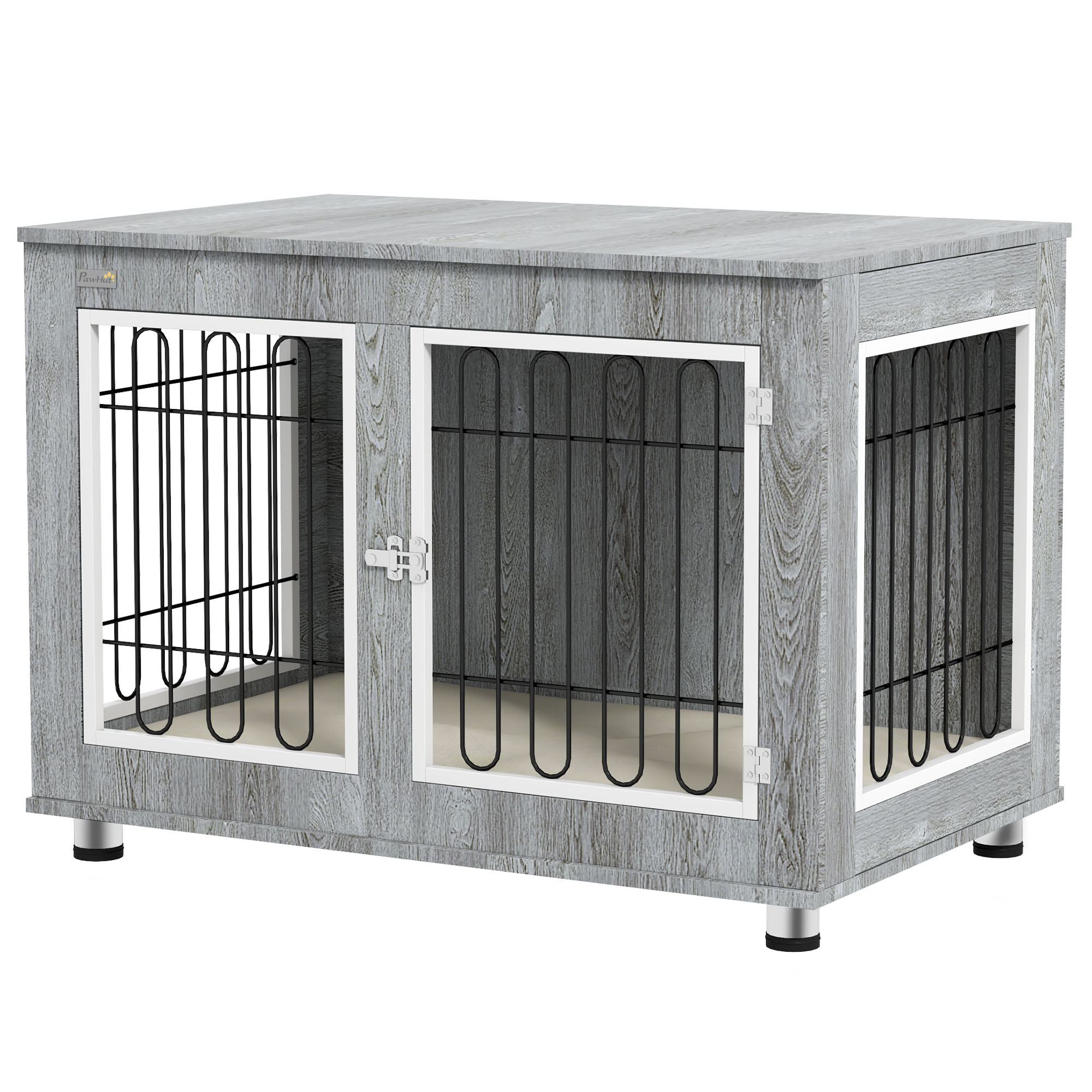 Hundekäfig Hundebox waschbares Polster, 2 Verriegelungen, 90 cm x 58 cm x 65 cm, Grau