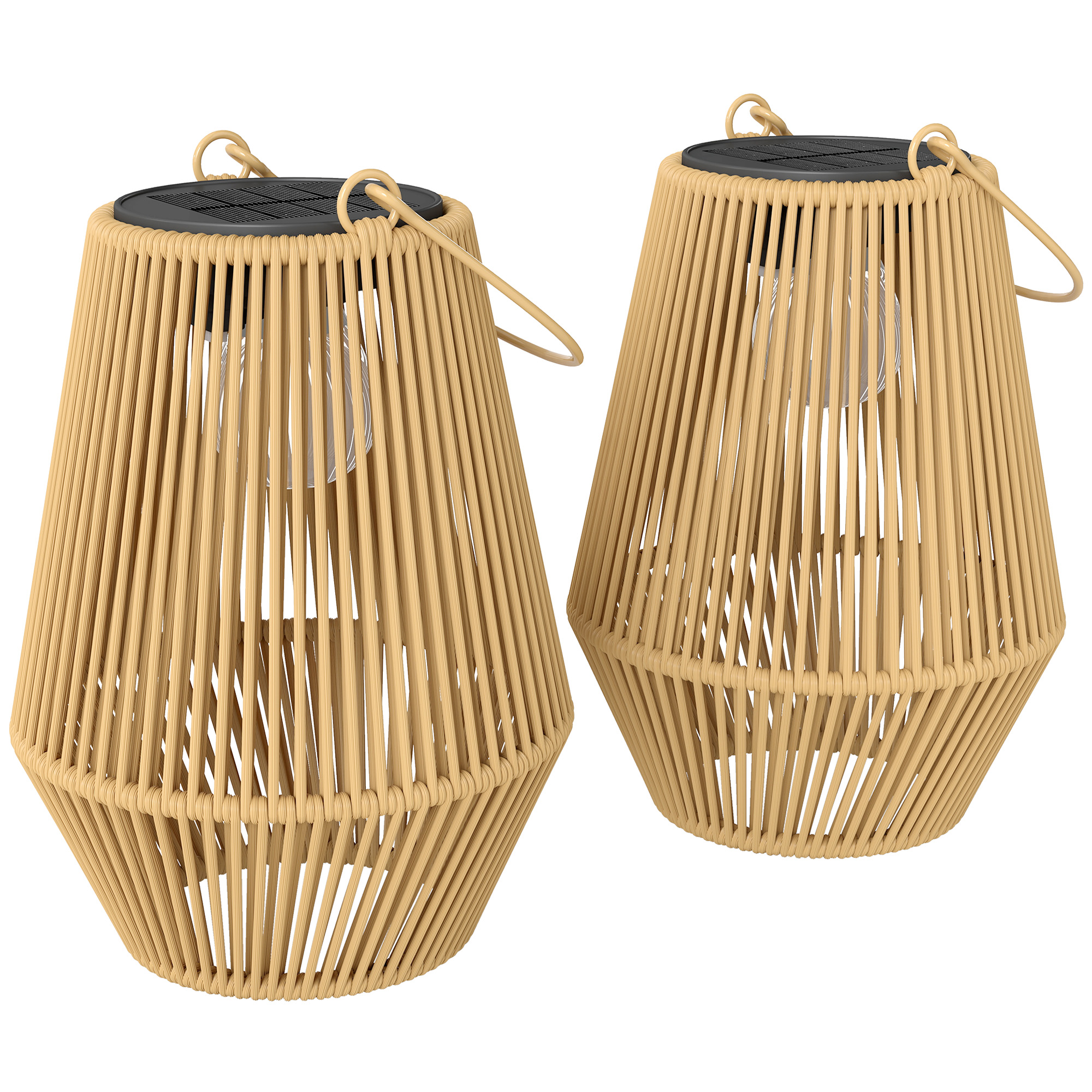 Solar Stehlampe 2er Set Rattan Hängend Solarlampen mit Lichtsensor IP44 wasserdichte Solarlampe für Garten Balkon Braun