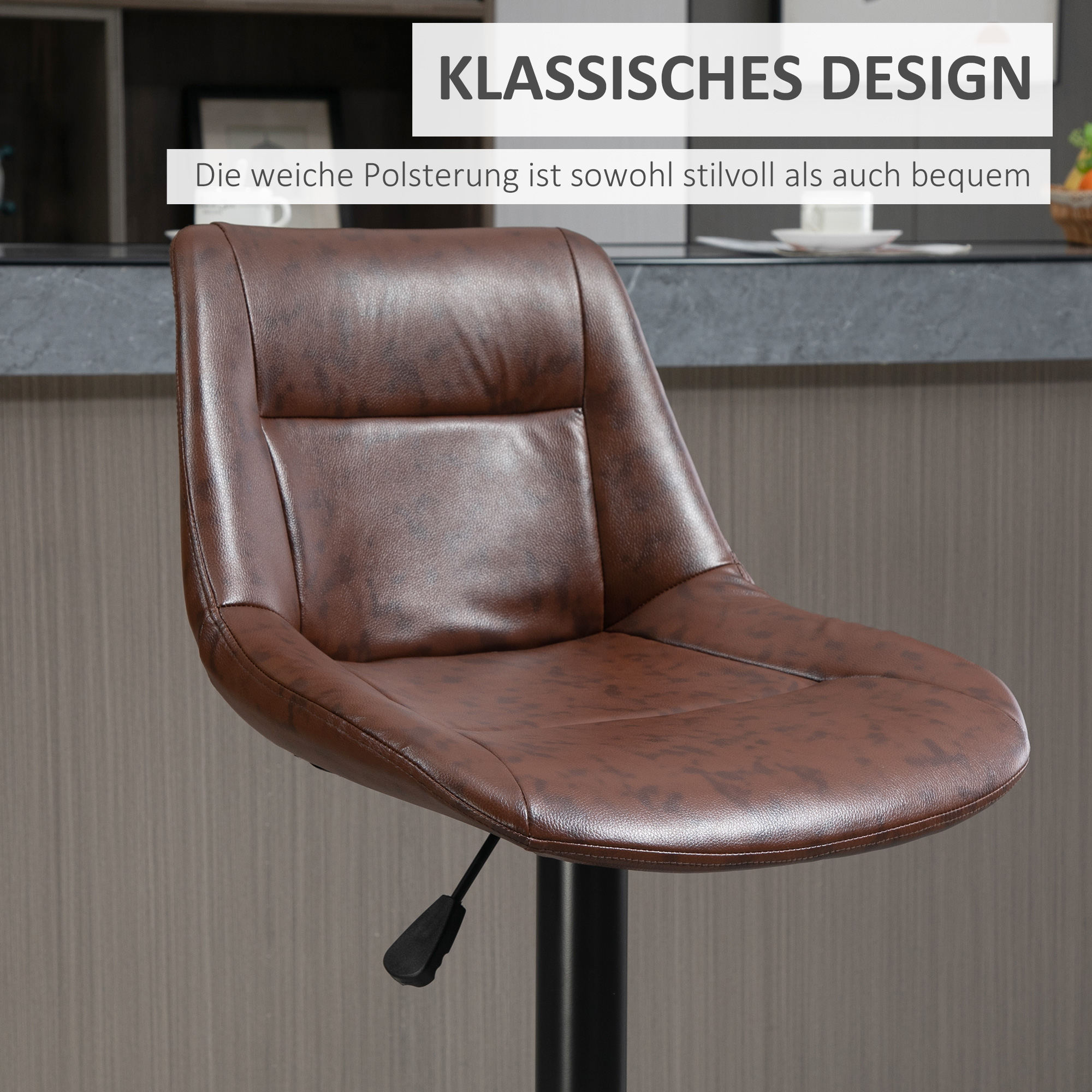 2er-Set Barhocker Barhocker Barstühle, höhenverstellbar, inkl, Fußstütze, 46,5cm x 50cm x 108cm, Schwarz + Braun