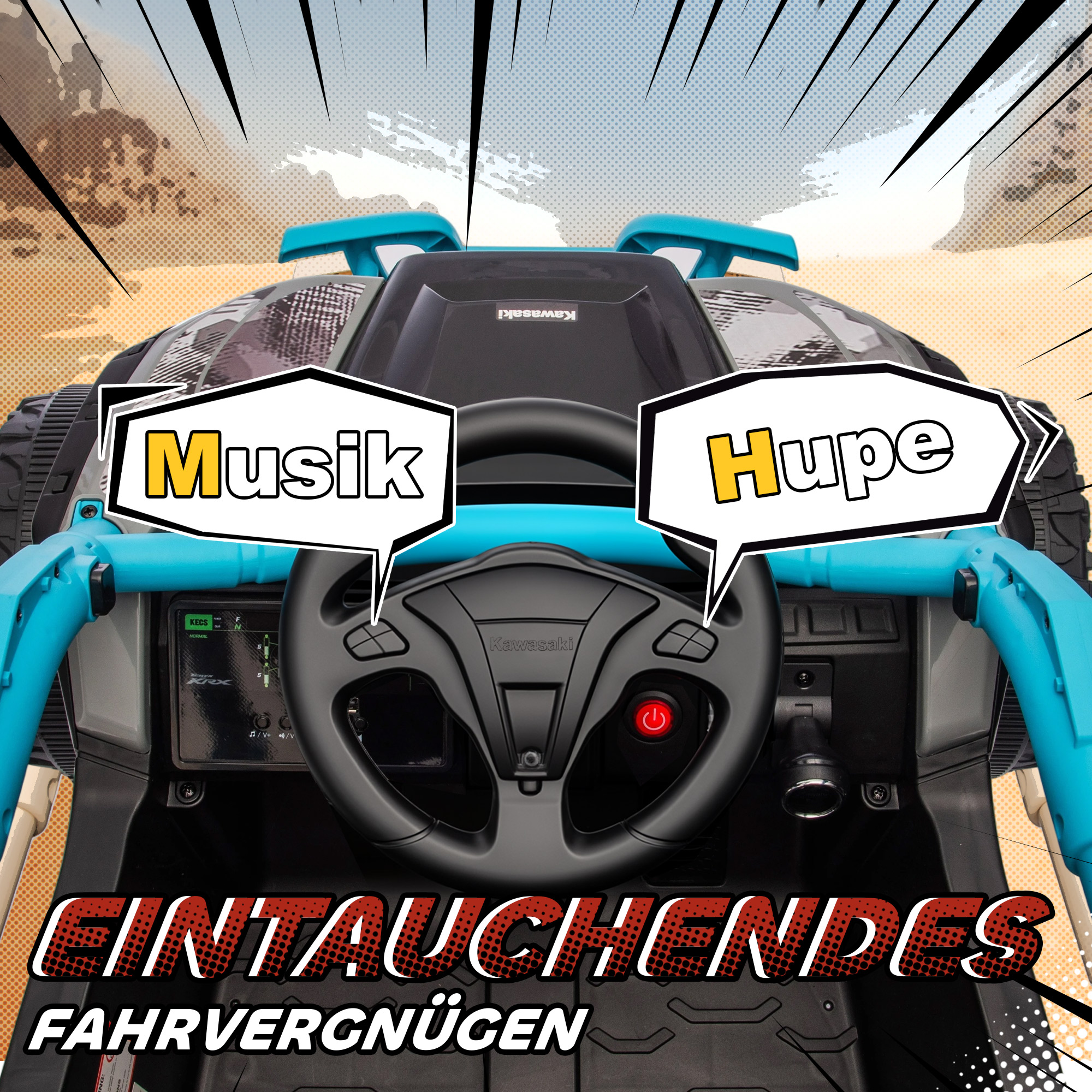 12V Geländefahrzeug für Kinder, Fernbedienung, LED-Lichter, Musik, Hupe, für Kinder von 3-8 Jahren, Blau
