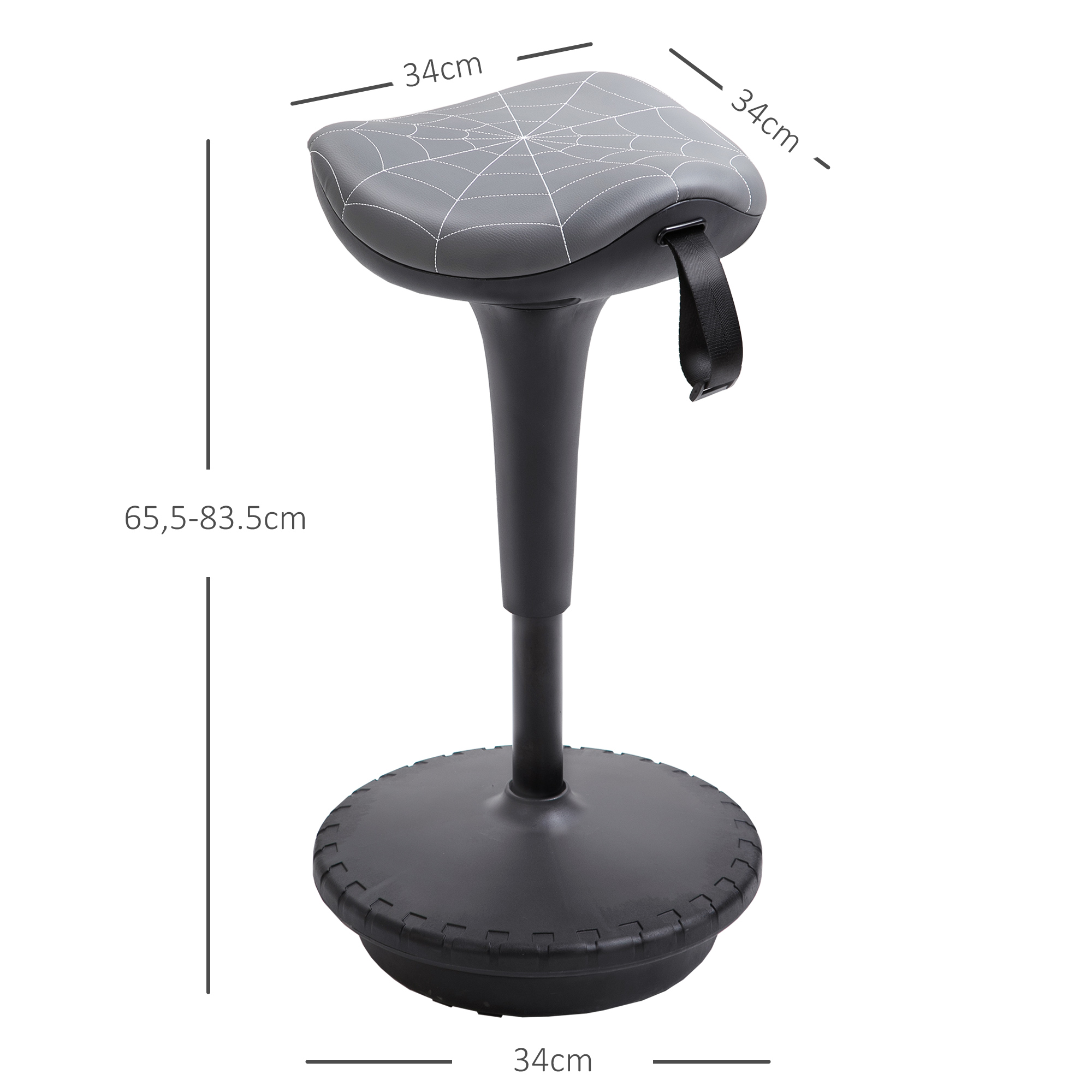 Bürohocker mit Schwenkfunktion, ergonomischer Hocker, höhenverstellbar 65,5-83,5 cm 120° neigbar Grau