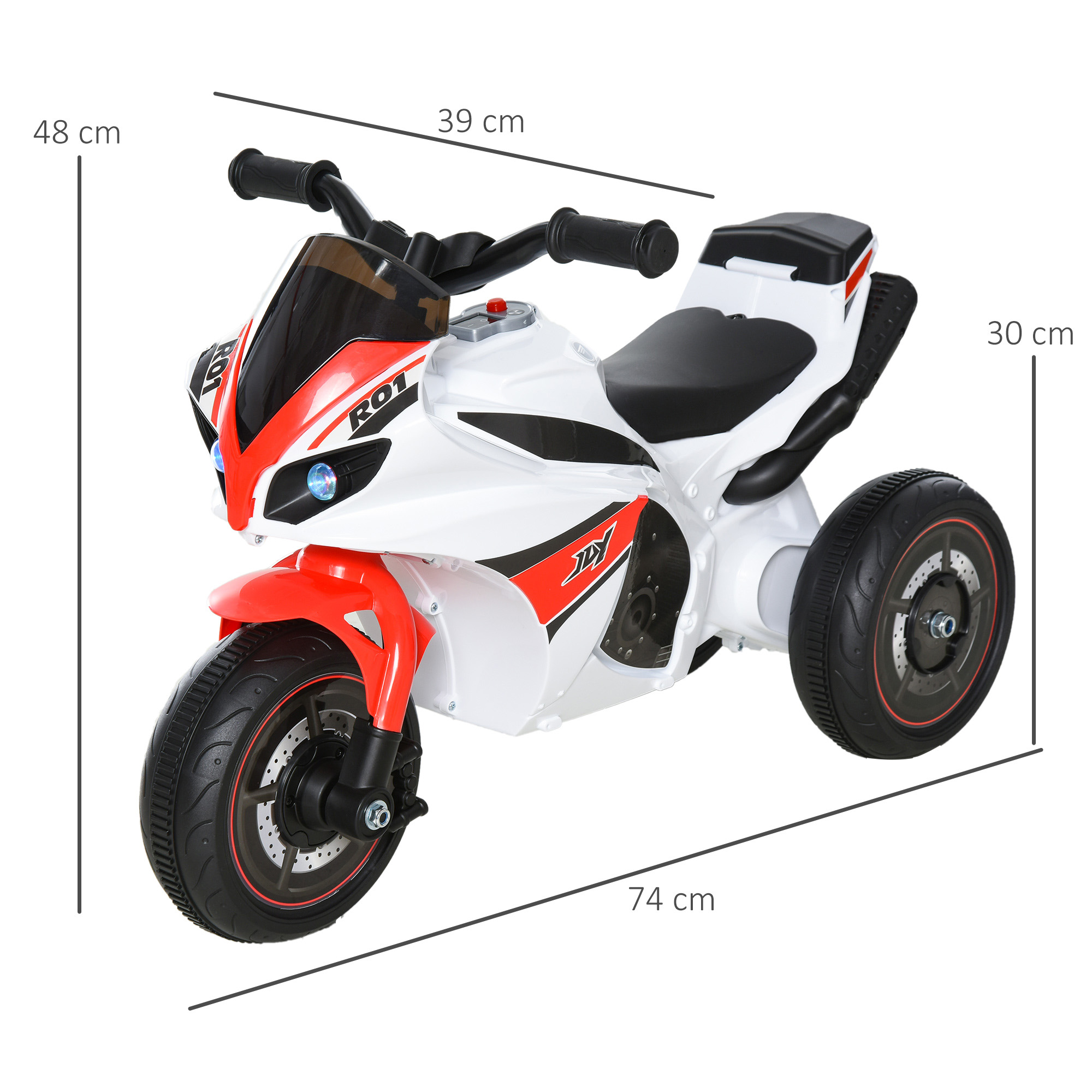 Laufrad, Rutscher, Kindermotorrad, 18-36 Monate, Musik/Licht, bis 20 kg, Weiß/Rot