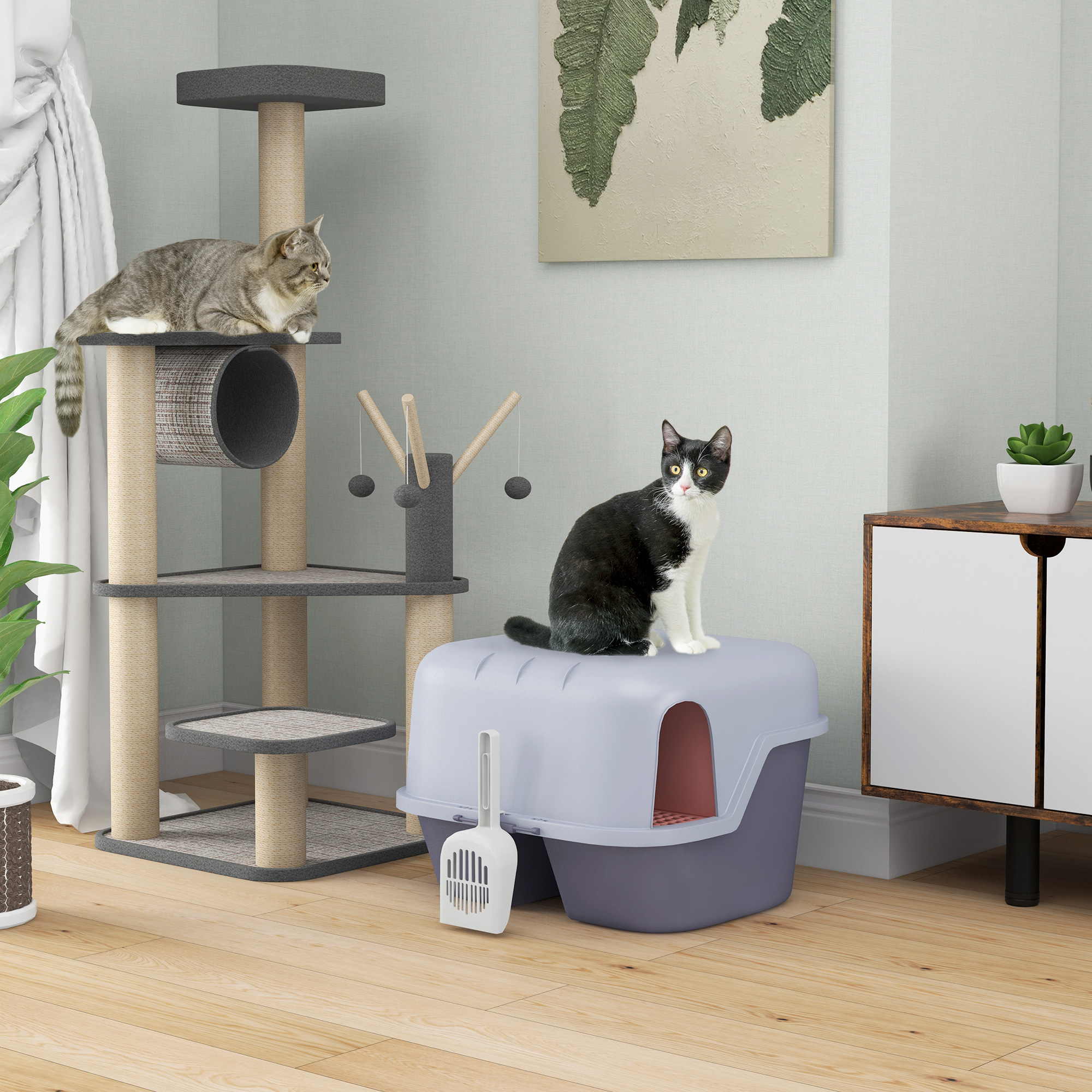 Katzentoilette, Katzenklo mit Deckel und Schaufel, leicht zu reinigen, verschließbar, Lila