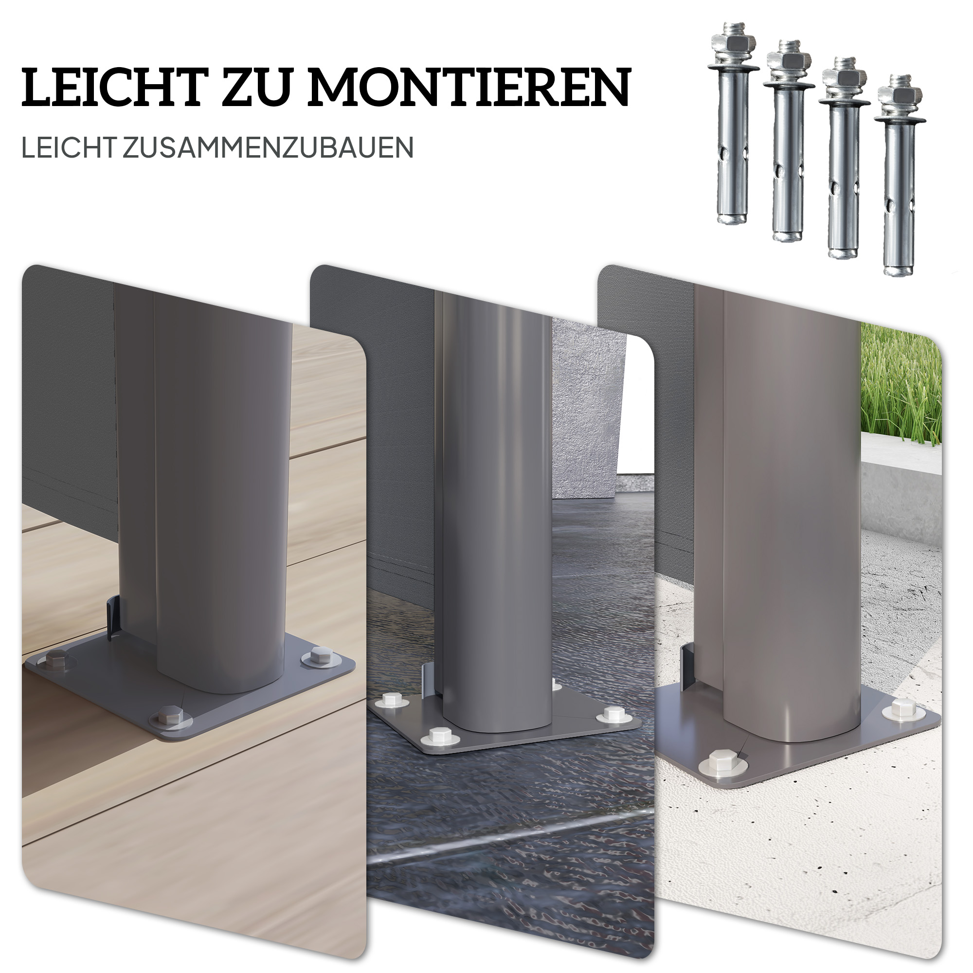 Seitenmarkise ausziehbar blickdicht Sichtschutz mit Wandhalterung  Beschichtung 300x140cm Dunkelgrau