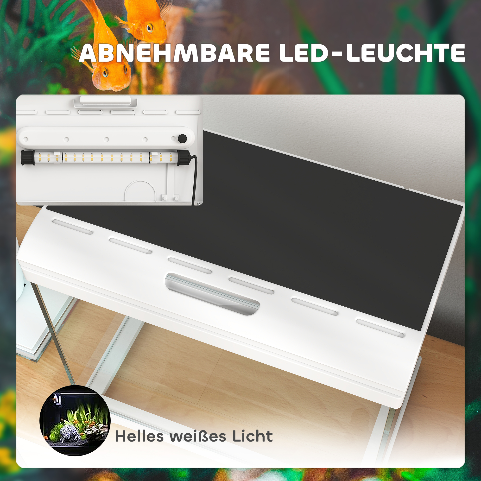 Aquarium, 17 L Tropenfischaquarium, leichte Pflege, klare Sicht, mit LED-Leuchten, 35L x 21B x 31H cm, Weiß+Schwarz