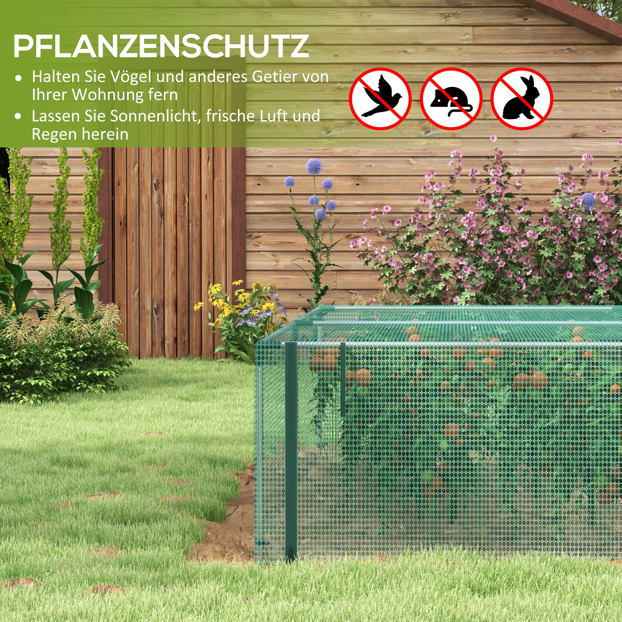 Pflanzenschutznetz, Gemüseschutz, Reißverschlusstür, Stahlrahmen, 125x125x62,5 cm, Grün/Silber