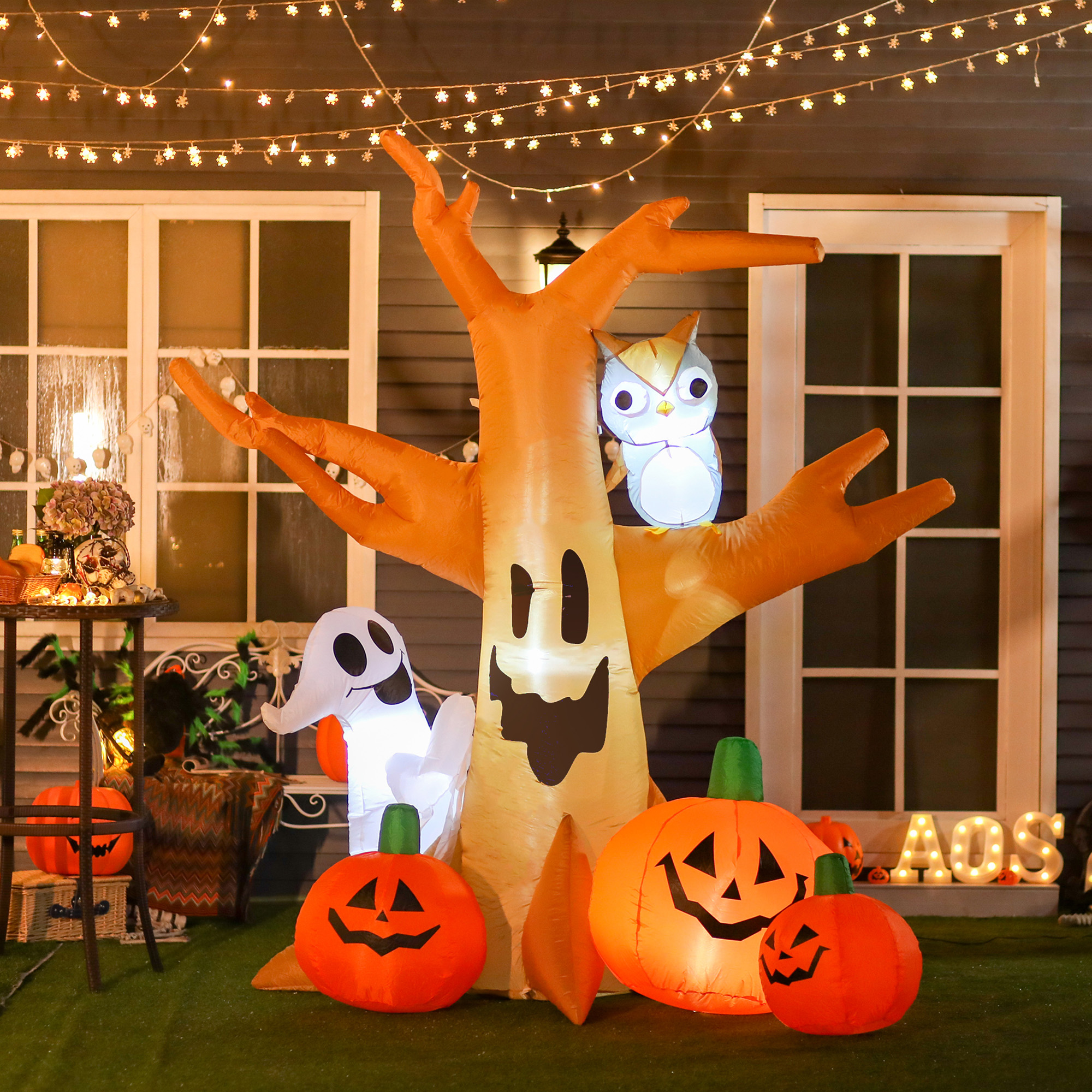 Halloween Aufblasbares Spukgespenst Luftfigur Aufleuchtend Deko 120/ 240 cm (Aufblasbarer Spukbaum)