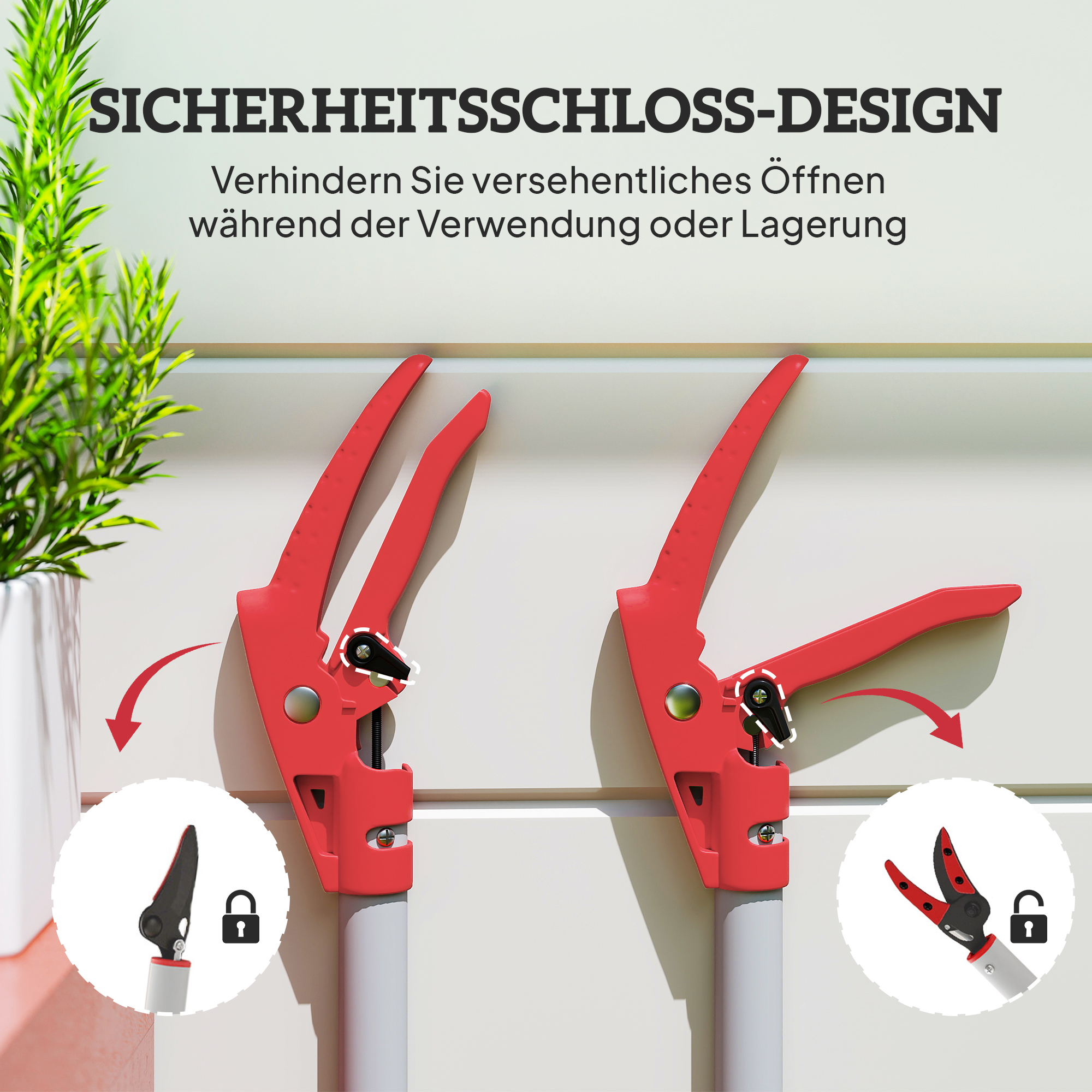 1,2 m Baumschere, Astscheren zum Schneiden, Gartenschneider mit Aluminiumgriff, Langstielige Gartenschere, Rot