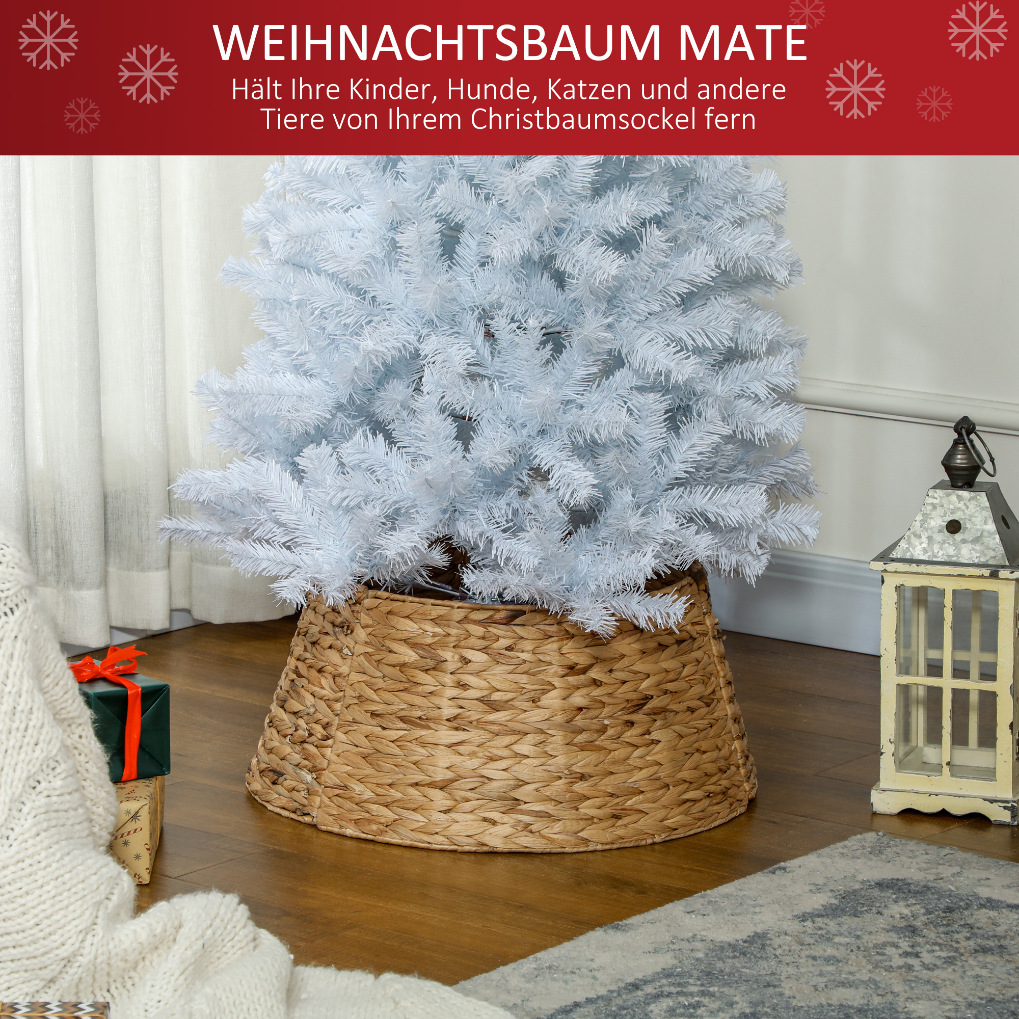 Ständerverkleidung für Weihnachtsbaum, rustikal, Flechtmuster, Wasserhyazinthe, Metallverstärkung