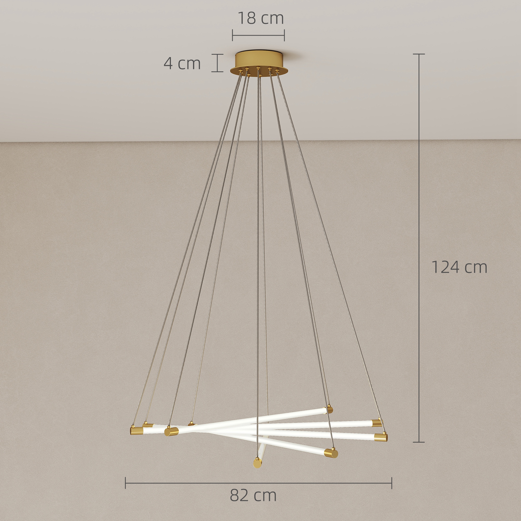 LED-Deckenlampe, 50W, 5 anpassbare Lichtrohre, anpassbar, Deckenleuchte für Wohnzimmer, Esszimmer, Küche, Gold+Weiß