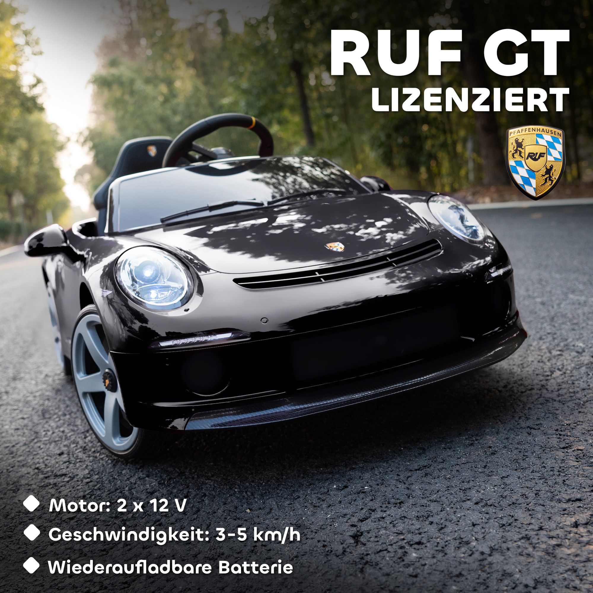 Kinderfahrzeug Porsche 911 RUF GT, schwarz