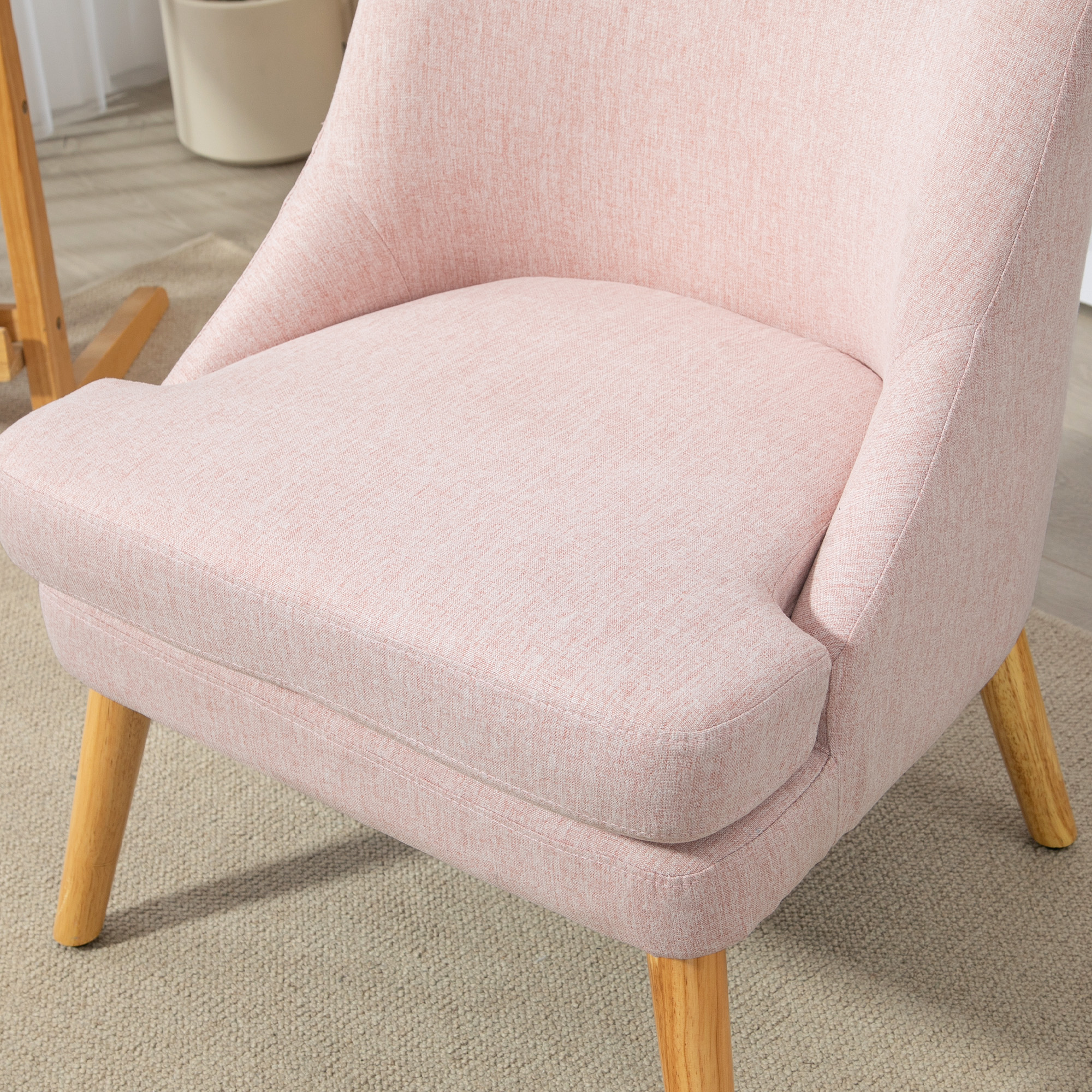 Akzentsessel im skandinavischen Stil, Samt, 25D-Schaumstoff, Hevea-Holzbeine, Beige, 63x69x79,5 cm