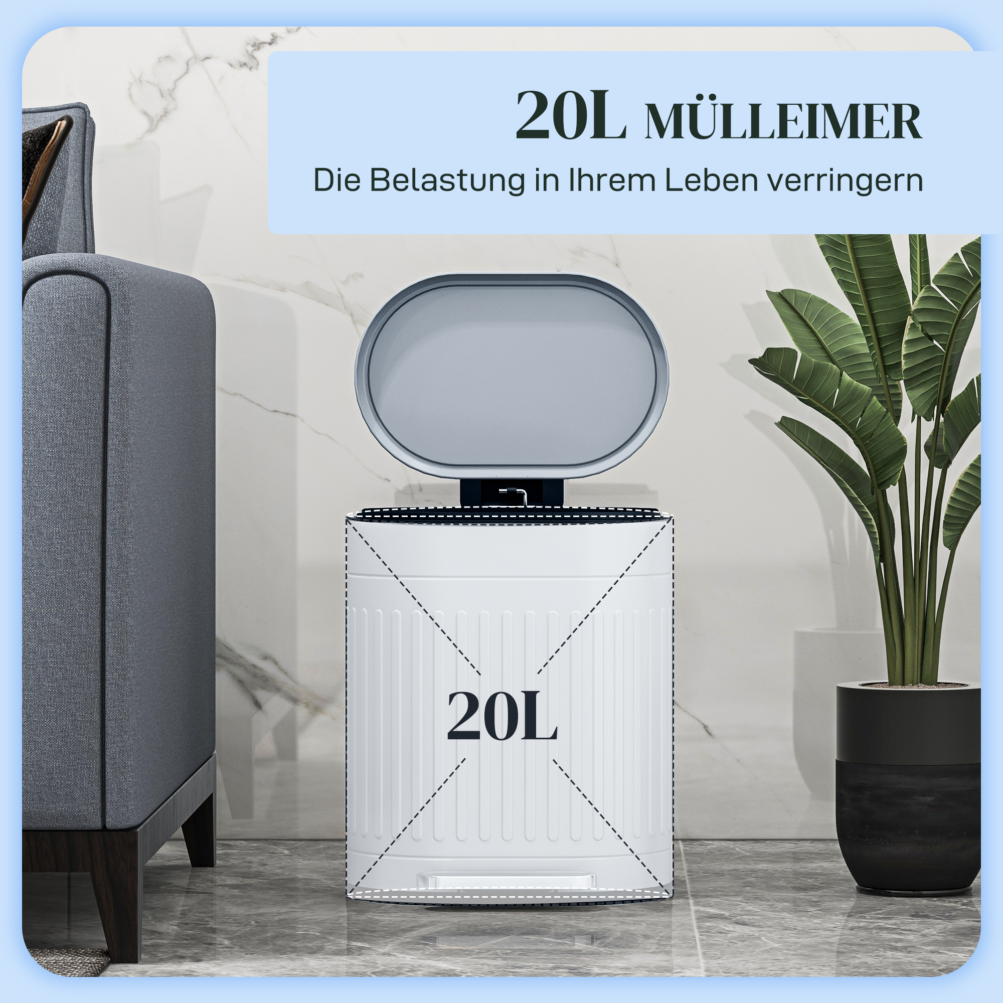 Mülleimer 20l Treteimer mit Deckel Fußpedal herausnehmbarem Inneneimer Soft-Close-Funktion 36,5 x 31,2 x 45 cm, Grau