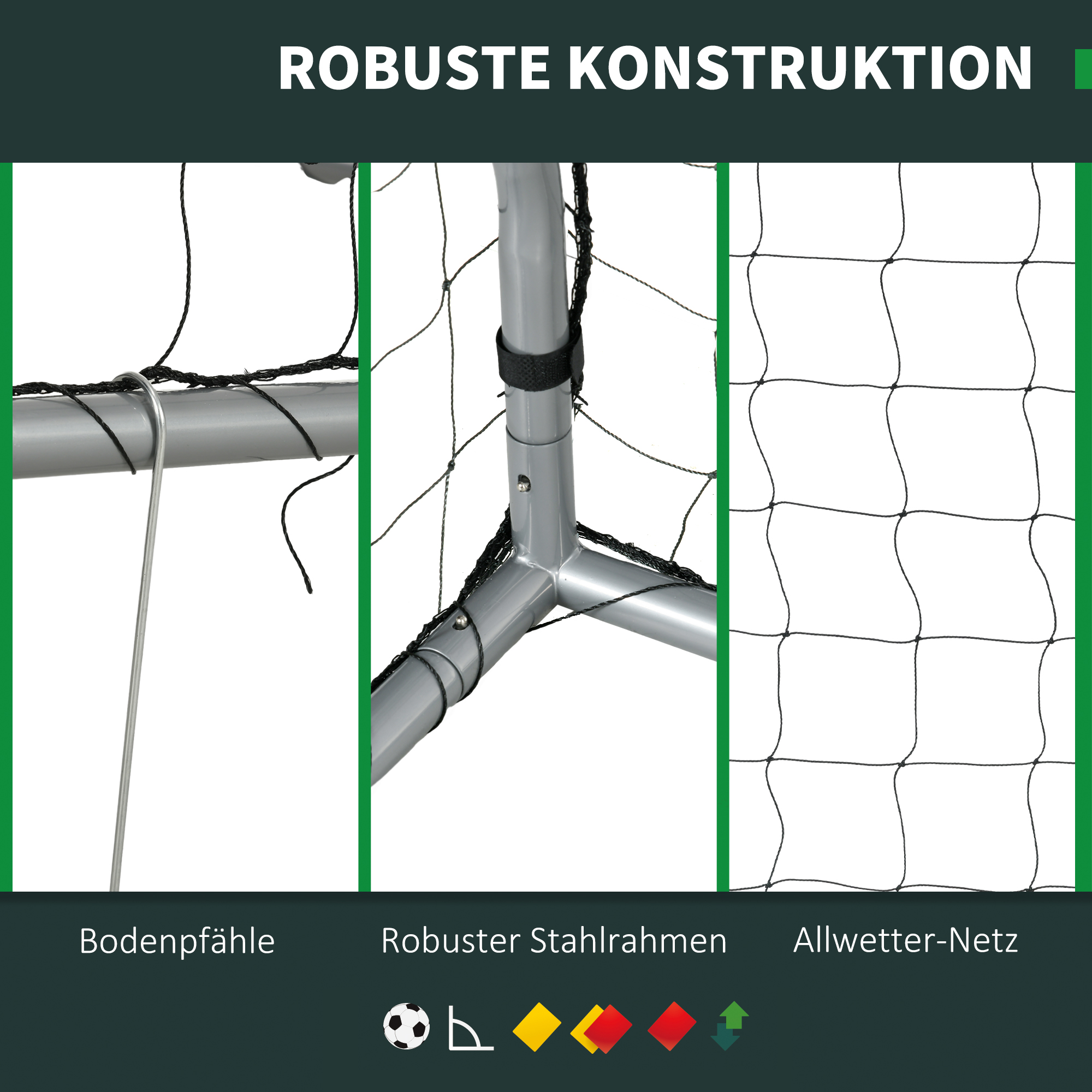 Fußballtor wetterfest, robustes Netz, stabiler Metallrahmen, einfacher Aufbau, 300 x 200 x 120 cm