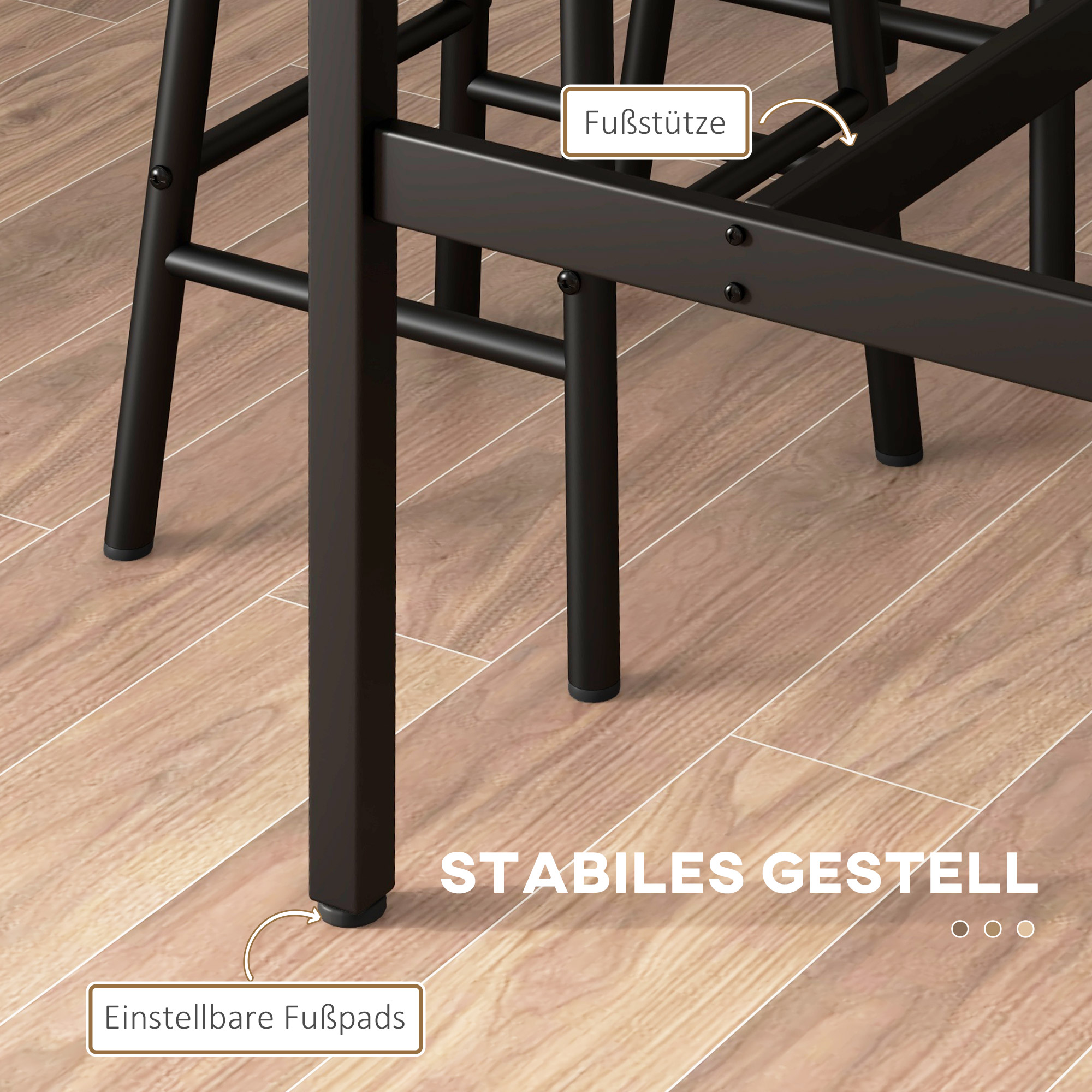 Bartisch mit 2 Stühlen im Industriedesign 2er-Set Barhocker mit Tisch, Industriedesign, 3-teilig, Braun + Schwarz