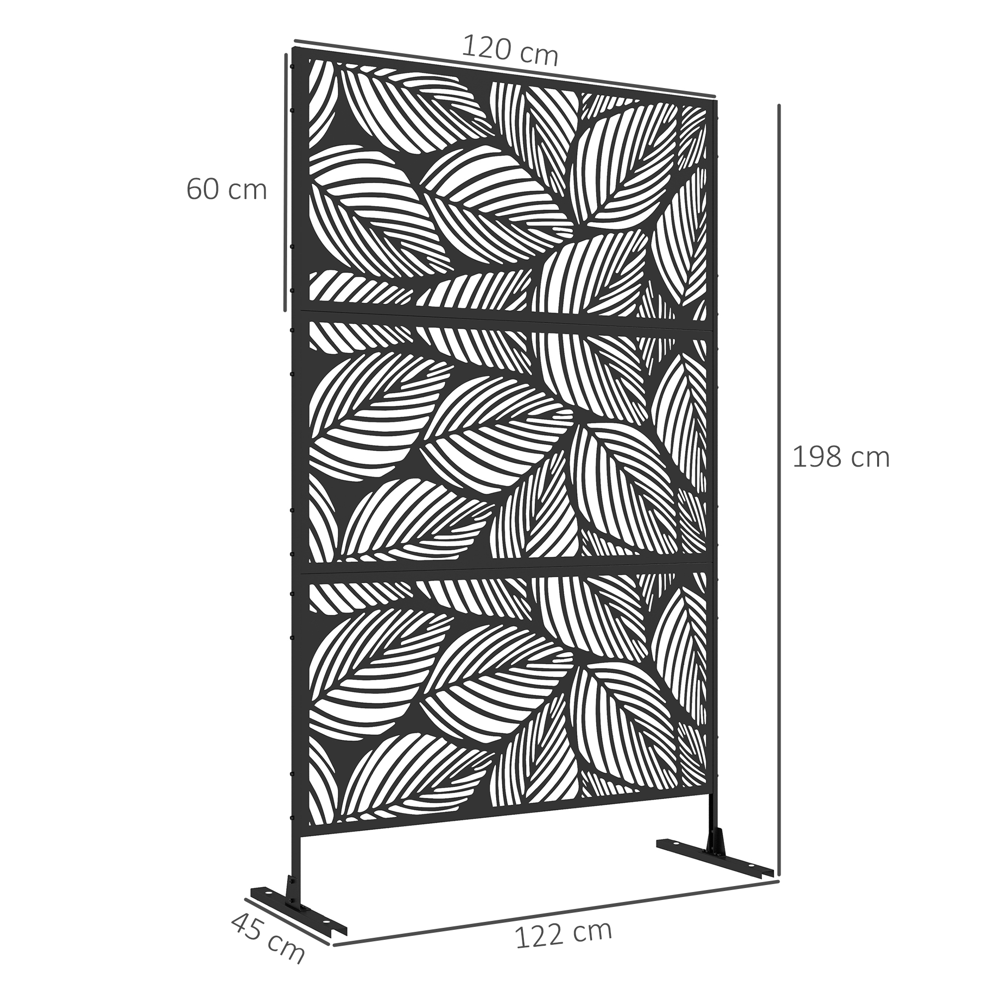 Sichtschutz Sichtschutz Garten Gartenabtrennung, florale Muster, Metall, 122 x 45 x 198 cm, Schwarz