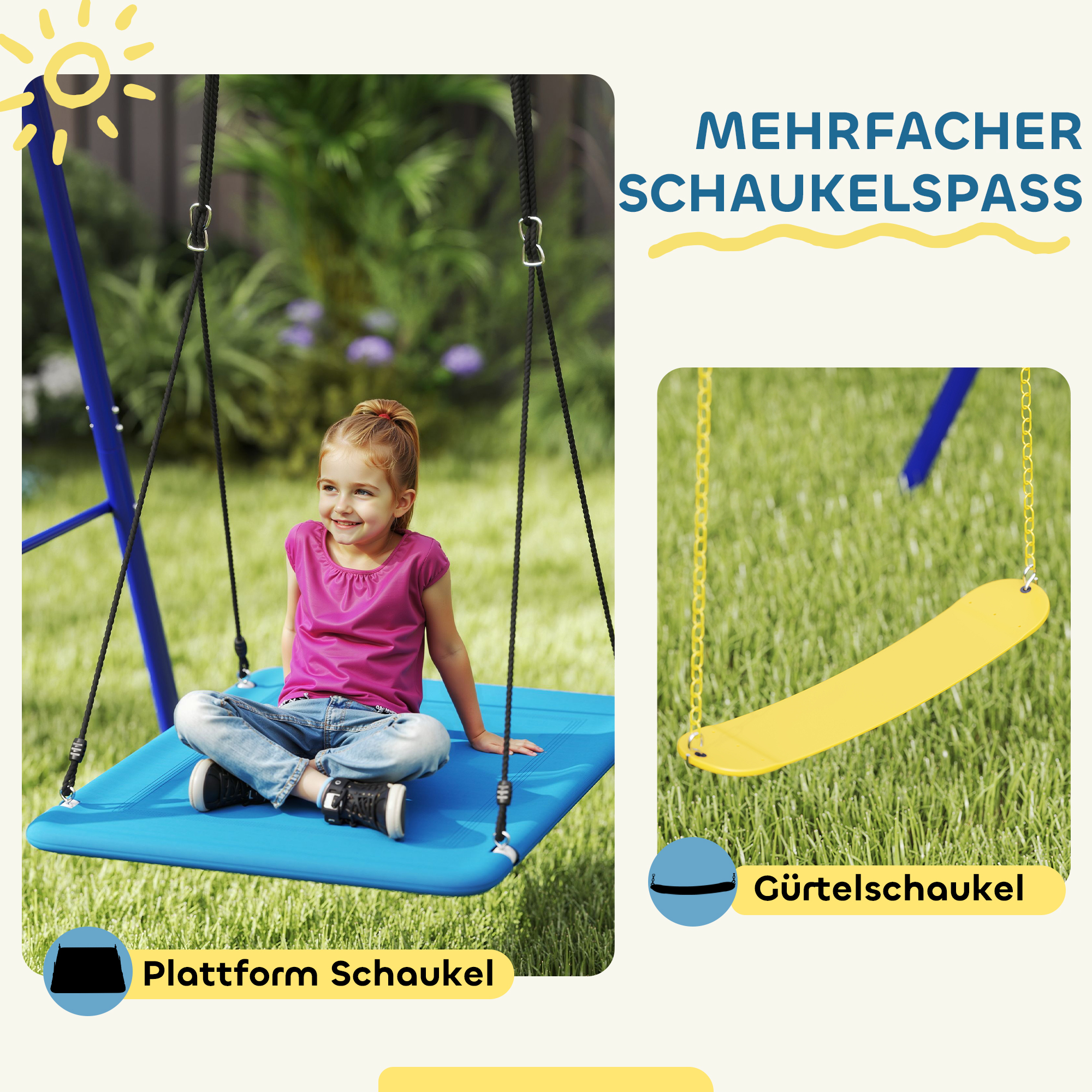 Schaukelset für 3 Kinder, 120 kg Belastbarkeit, Outdoor-Schaukeln, Bunt