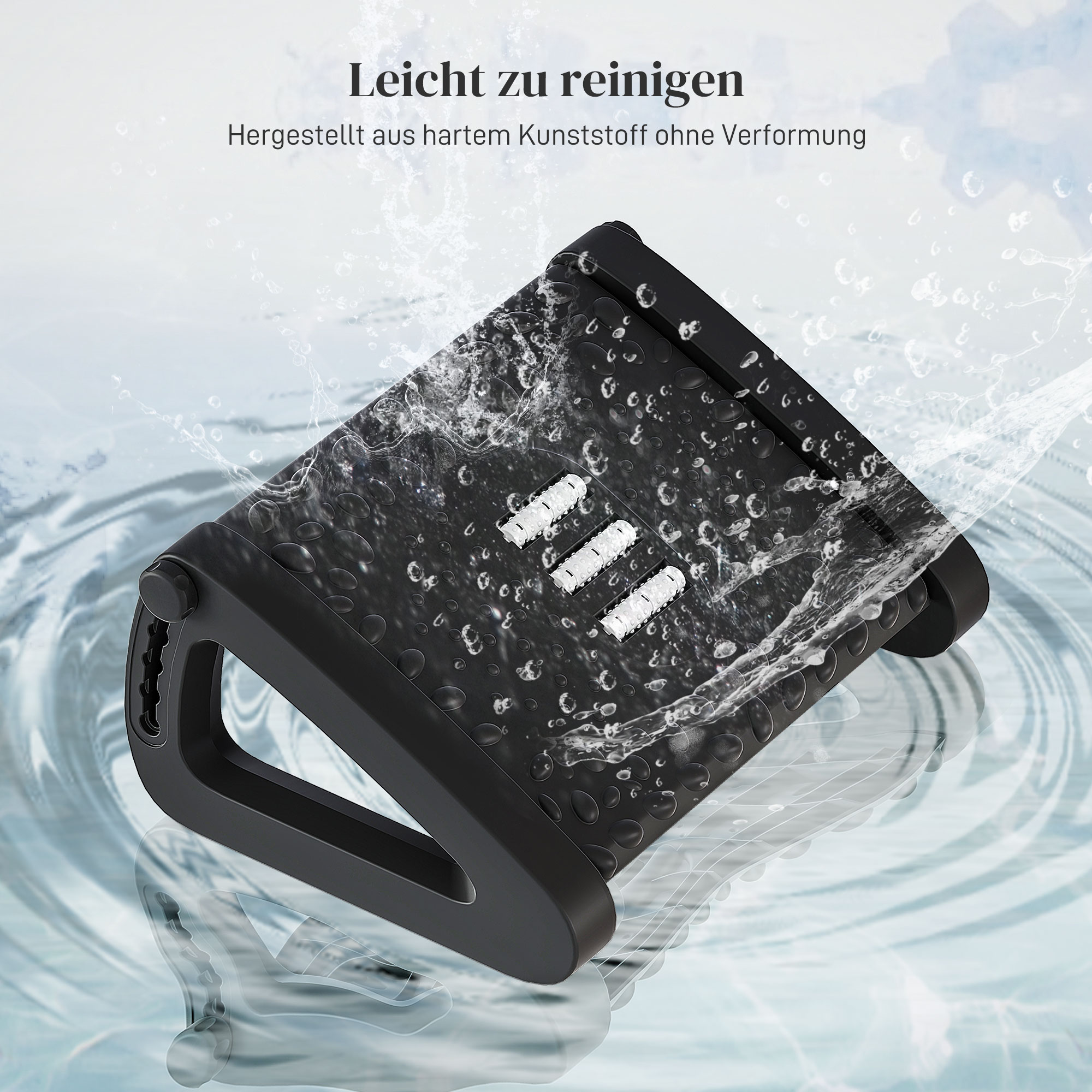 Fußstütze für den Schreibtisch, höhenverstellbarer Fußhocker mit Massage-Oberfläche und Rollen, Kunststoff, Schwarz