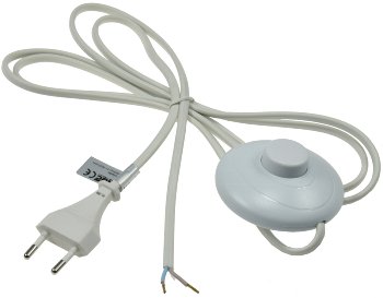 Netzkabel mit Fußschalter, blanke Enden, 2m lang, weiß