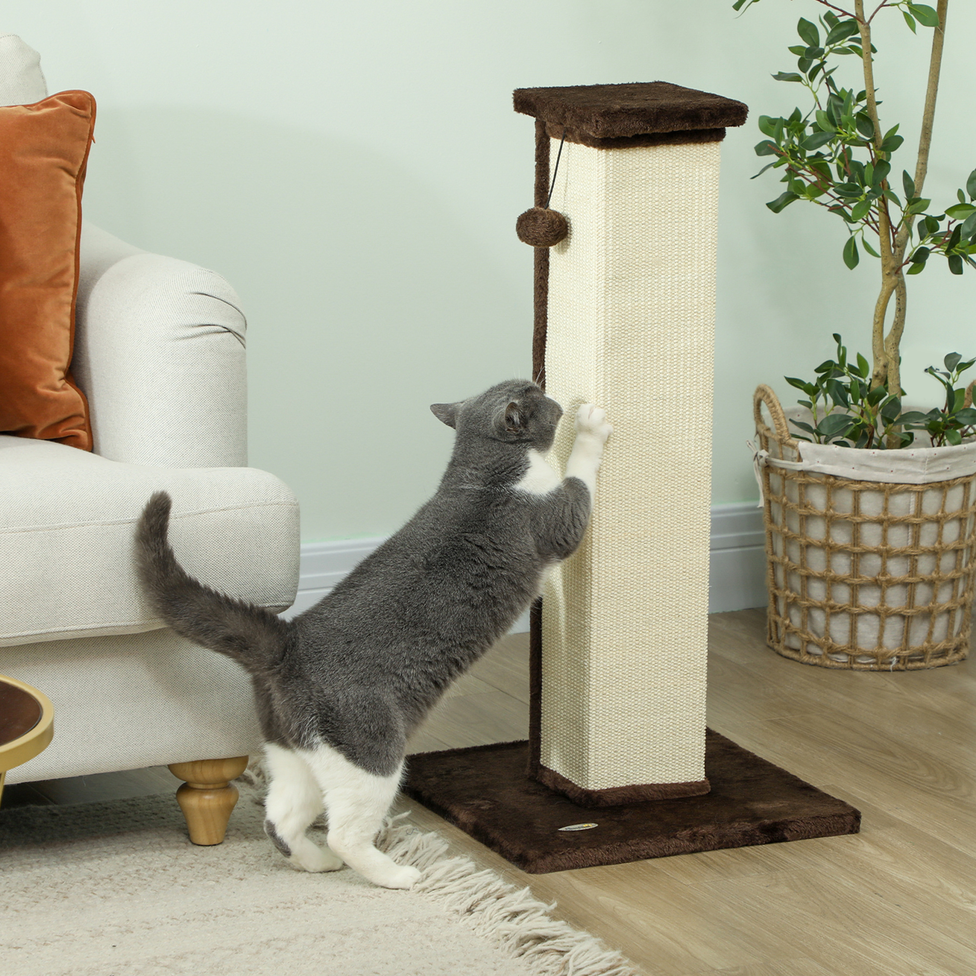 Kratzbaum Katzenbaum, inkl. Spielball, Plüsch, Sisal, 41 cm x 41 cm x 81 cm, Creme + Braun