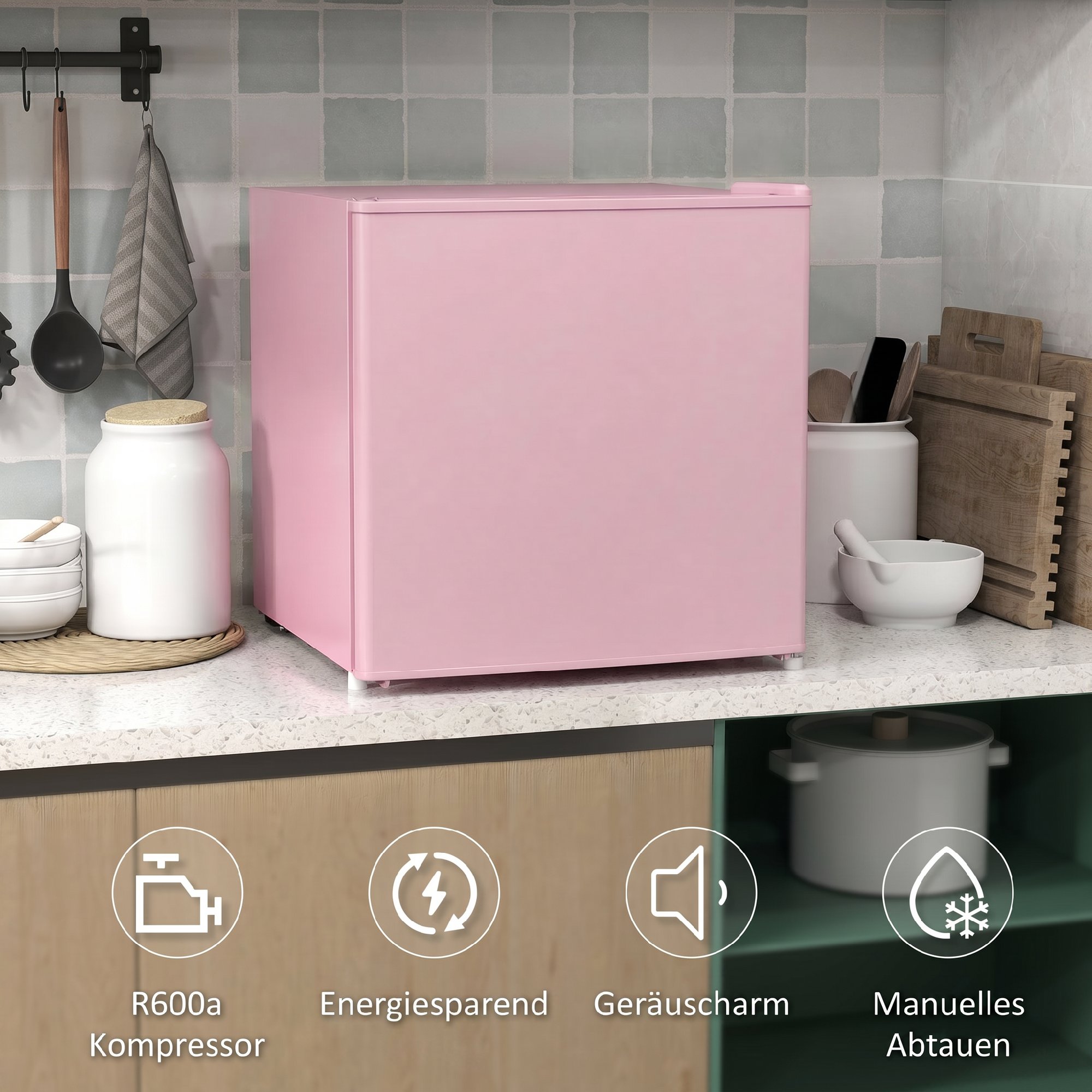 Tischgefrierschrank mit 35 Liter Kapazität, kleiner Gefrierschrank mit umkehrbarer Tür, Rosa