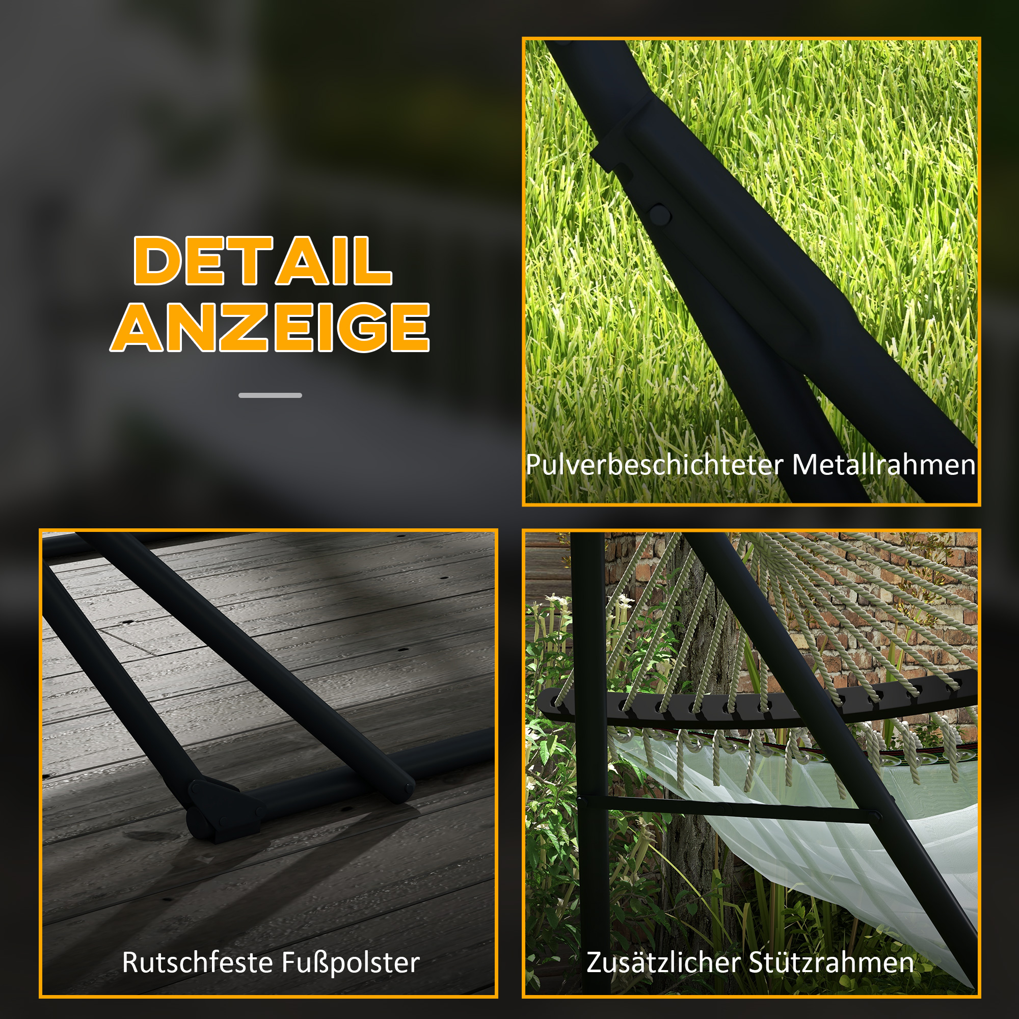 Hängemattengestell inkl. Hängematte Gestell für Hängematte, 263 cm x 89 cm x 100 cm, Schwarz + Weiß