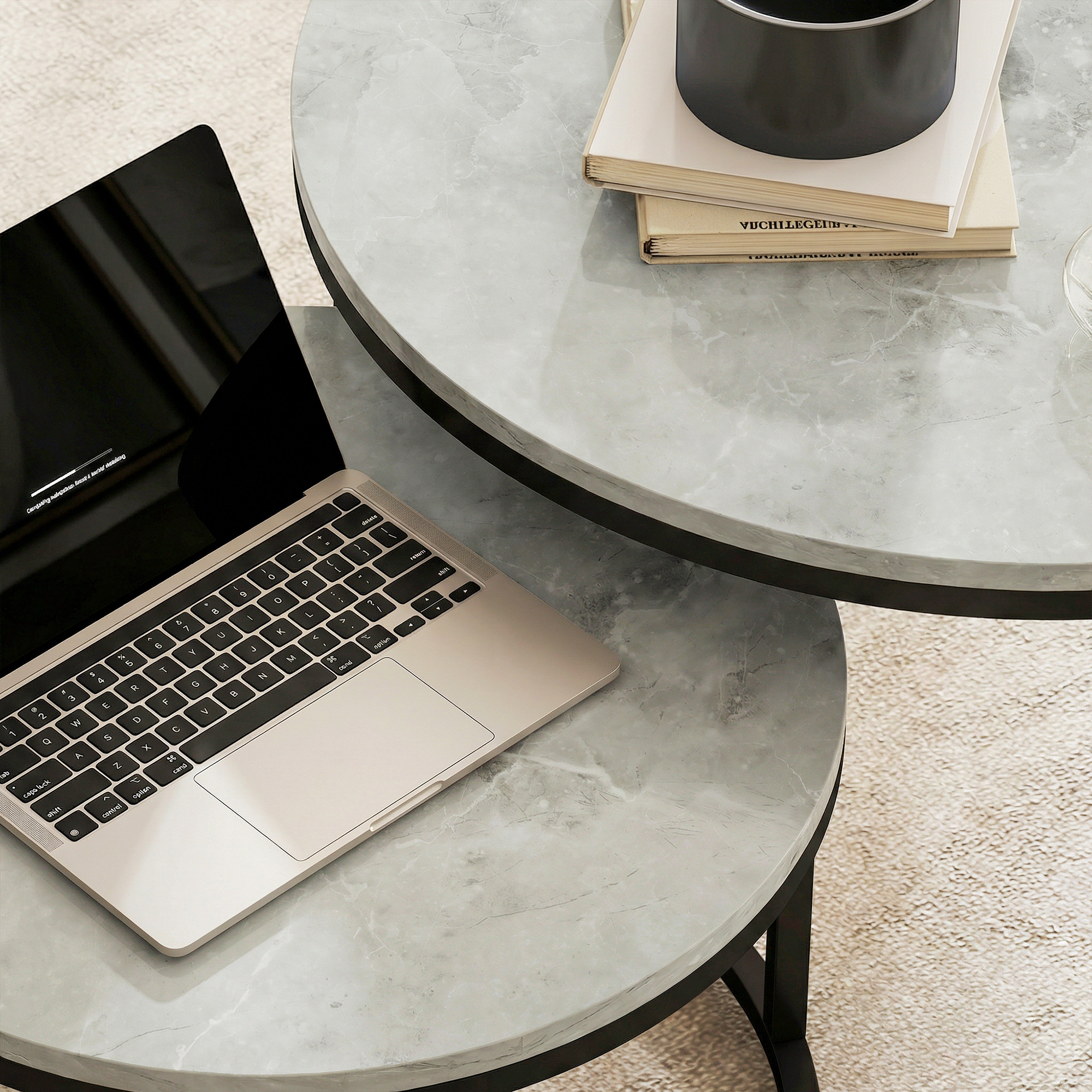 modernes Kaffeetisch 2er-Set, Stapelbare Beistelltische mit Metallgestell für Wohnzimmer, Schlafzimmer, Büro, Grau