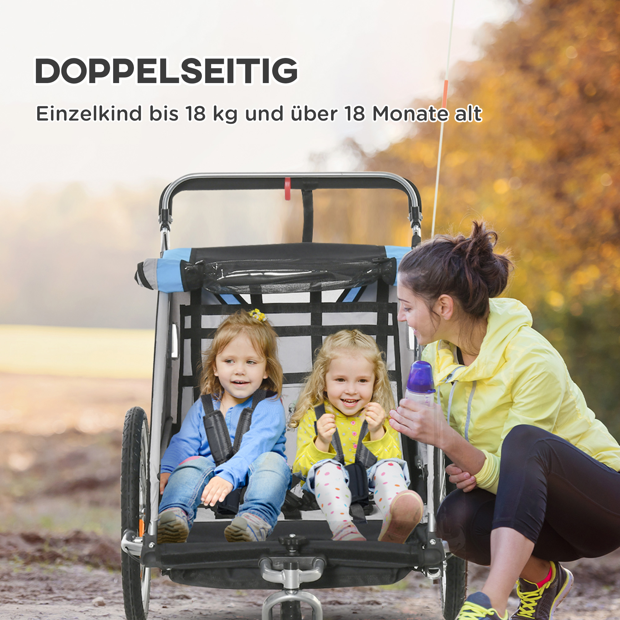 Kinderanhänger, Kinderwagen, 5-Punkt-Sicherheitsgurt, Universalkupplung, Stahl, Blau, 142 x 75 x 101 cm