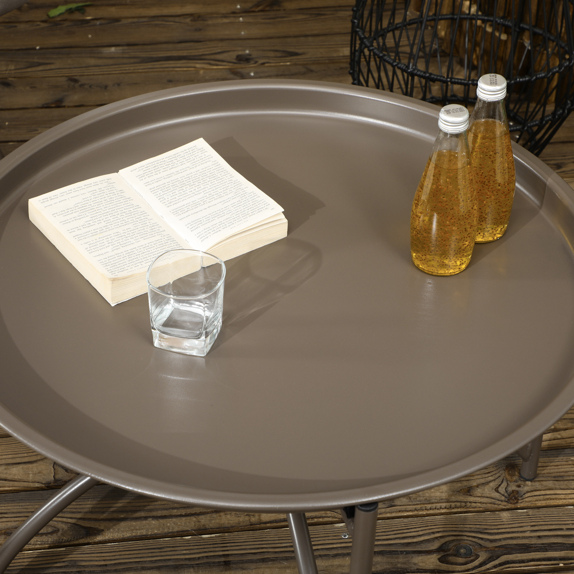 Gartenstuhl-Set, 2-tlg,, Hocker/Beistelltisch, gr, Sitzkissen, Stahlrahmen, Farbe: Sand, 118 x 75 x 142 cm