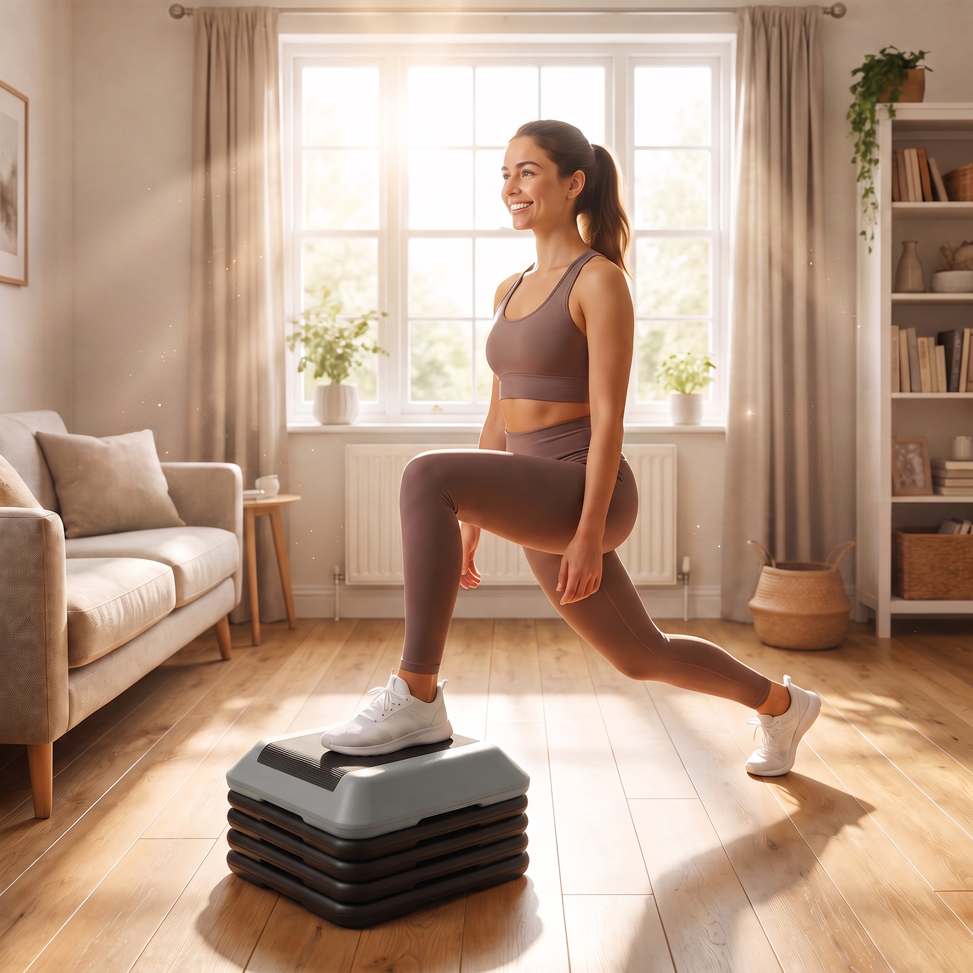 Steppbrett höhenverstellbar Fitness Aerobic Stepper mit 5 Stufen 10-30 cm, Anti-Rutsch-Matte, Rutschfest kompaktes Step Bench bis 150 kg für Zuhause Fitnessstudio Büro Grau