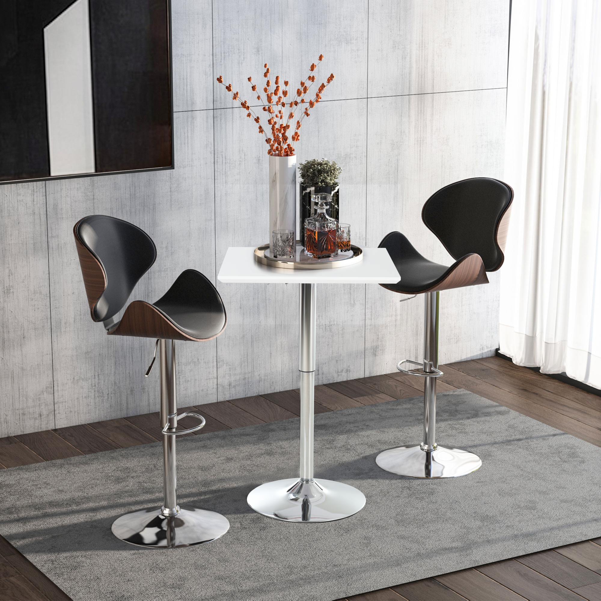 Bartisch Bistrotisch Pub Höhenverstellbarer Quadratischer Stehtisch Tisch Stahl Weiß 60 x 60 x 69-92 cm