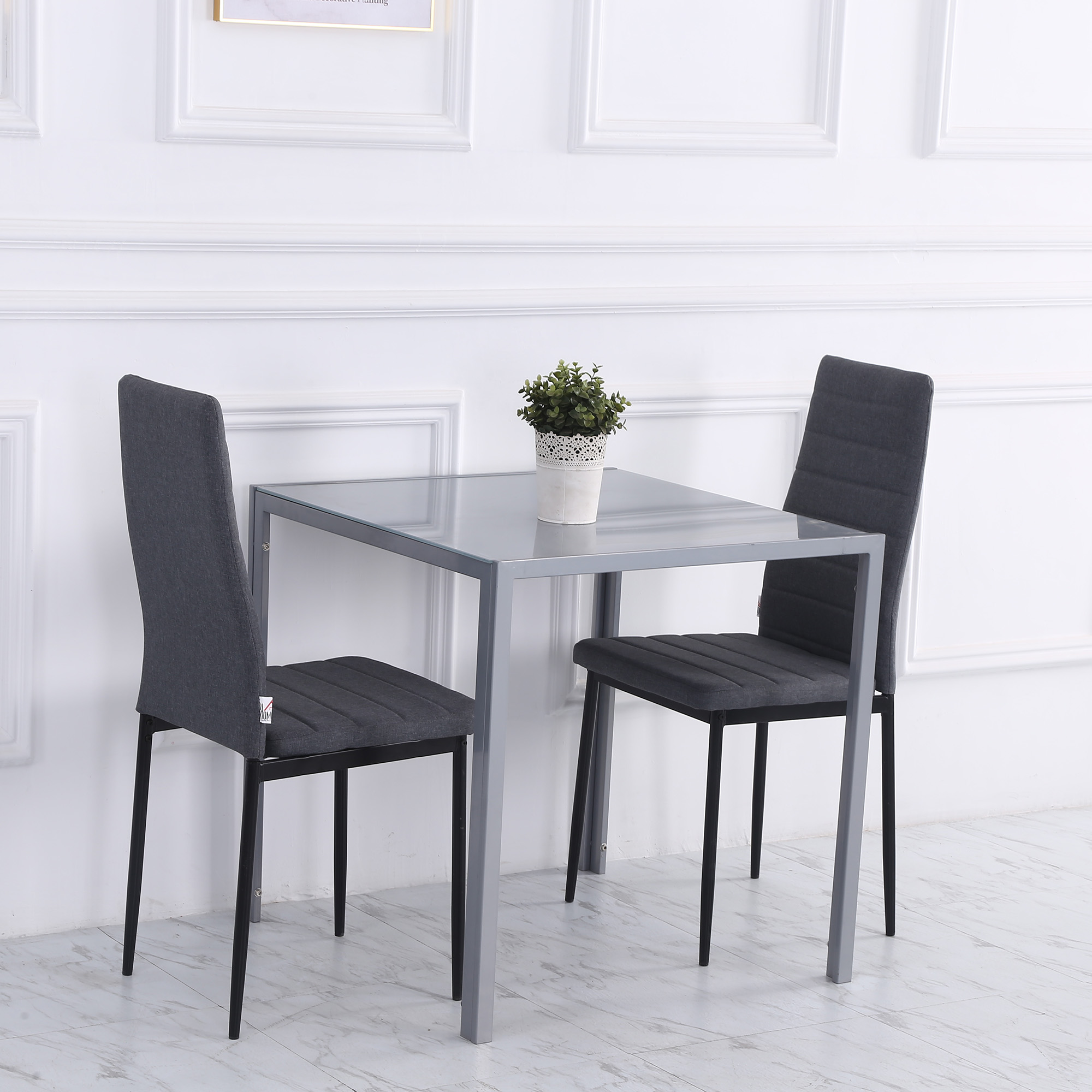 Esstisch Küchentisch Glastisch Quadratischer Tisch, Glasplatte, kompaktes Design, Grau