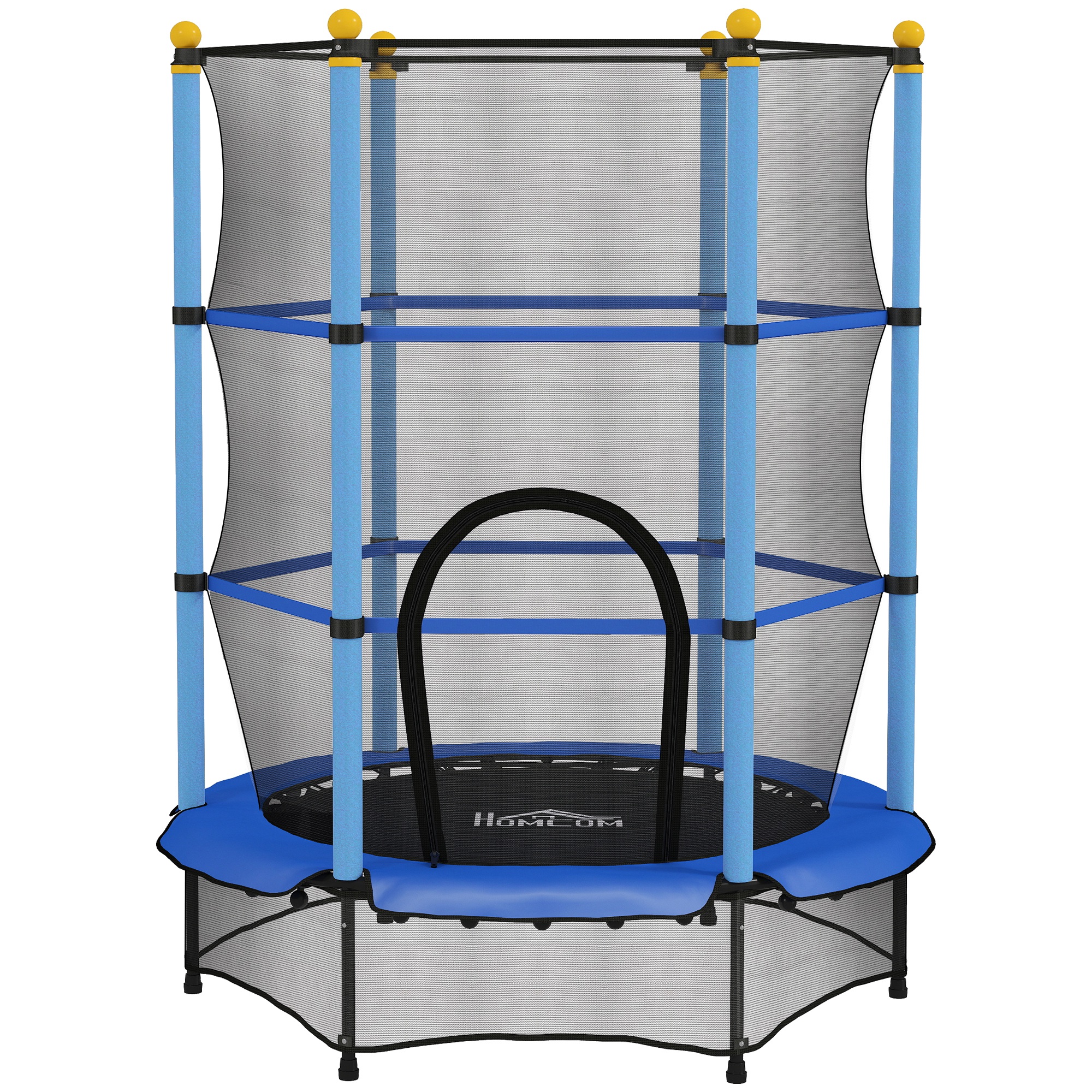Trampolin für Kinder, Ø140 cm, mit Sicherheitsnetz, für innen und außen, Stahl, Kunststoff, belastbar bis 50 kg, Blau