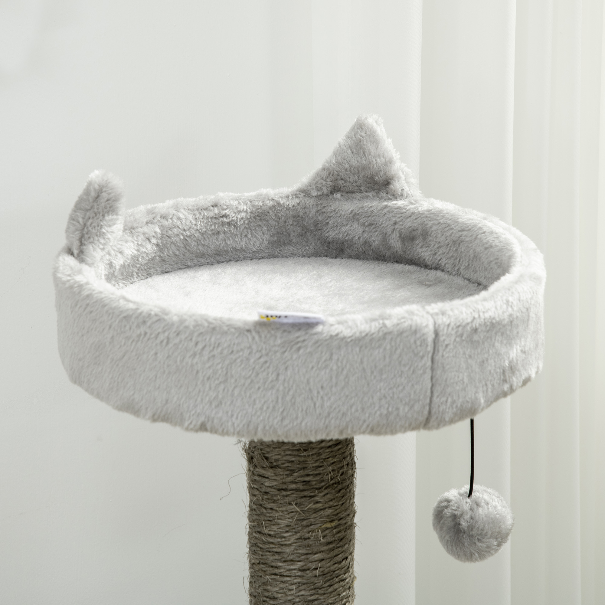 Kratzbaum inkl. Katzenhöhle, Katzenbett, Katzenhängematte und Spielzeug 60 cm x 40 cm x 113 cm, Hellgrau