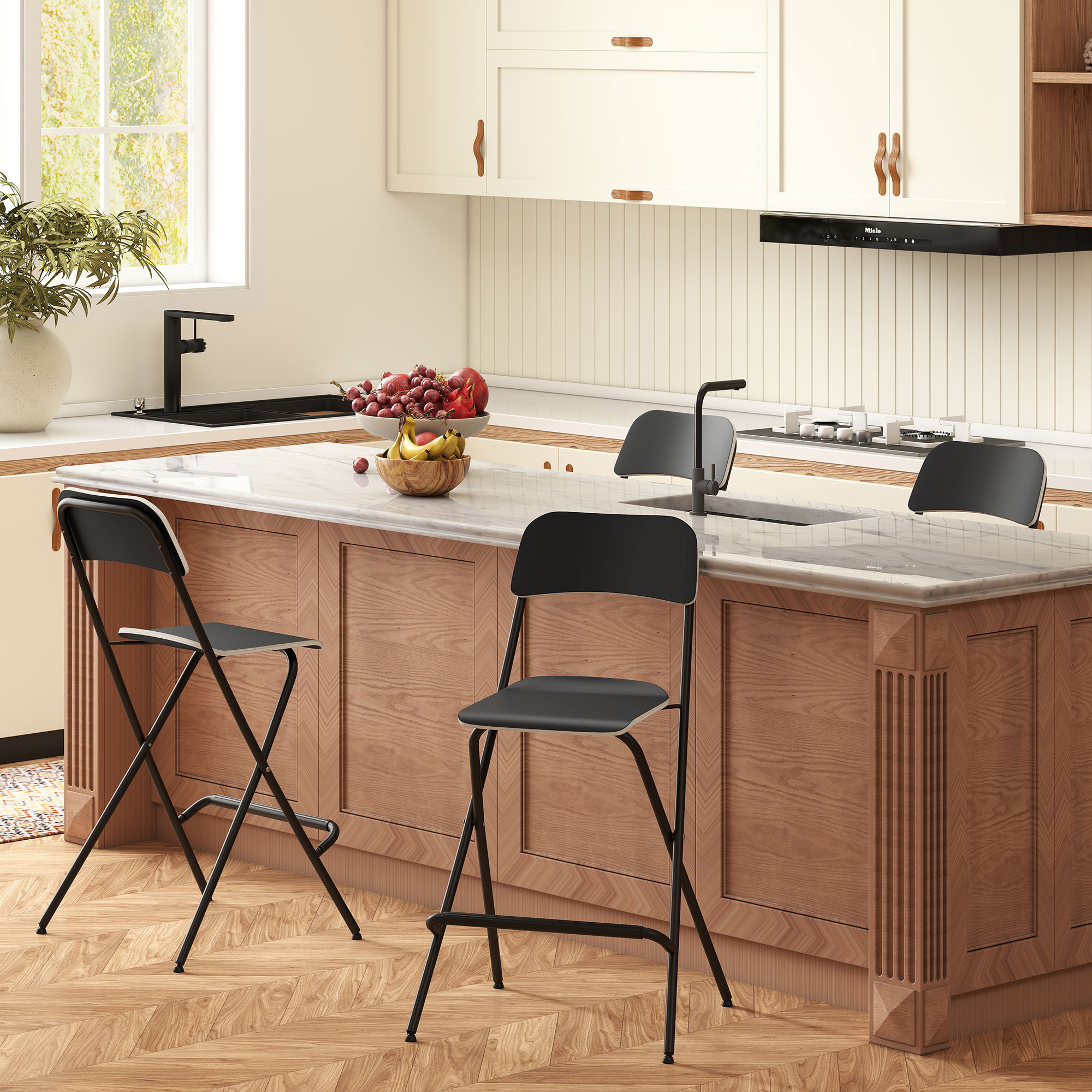 2er-Set Barhocker, klappbare Barstühle mit Stahlrahmen, für Küche, Esszimmer, Schwarz