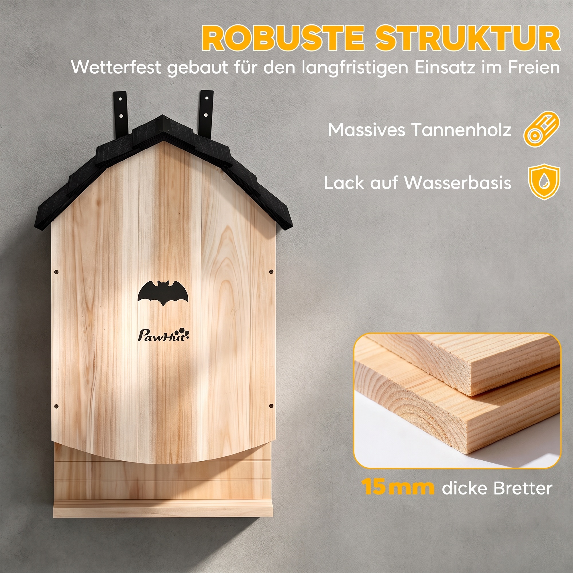 Fledermauskasten Fledermaushaus mit 3 Kammern Haken Nistkasten aus Tannenholz wetterfest für Fledermäuse
