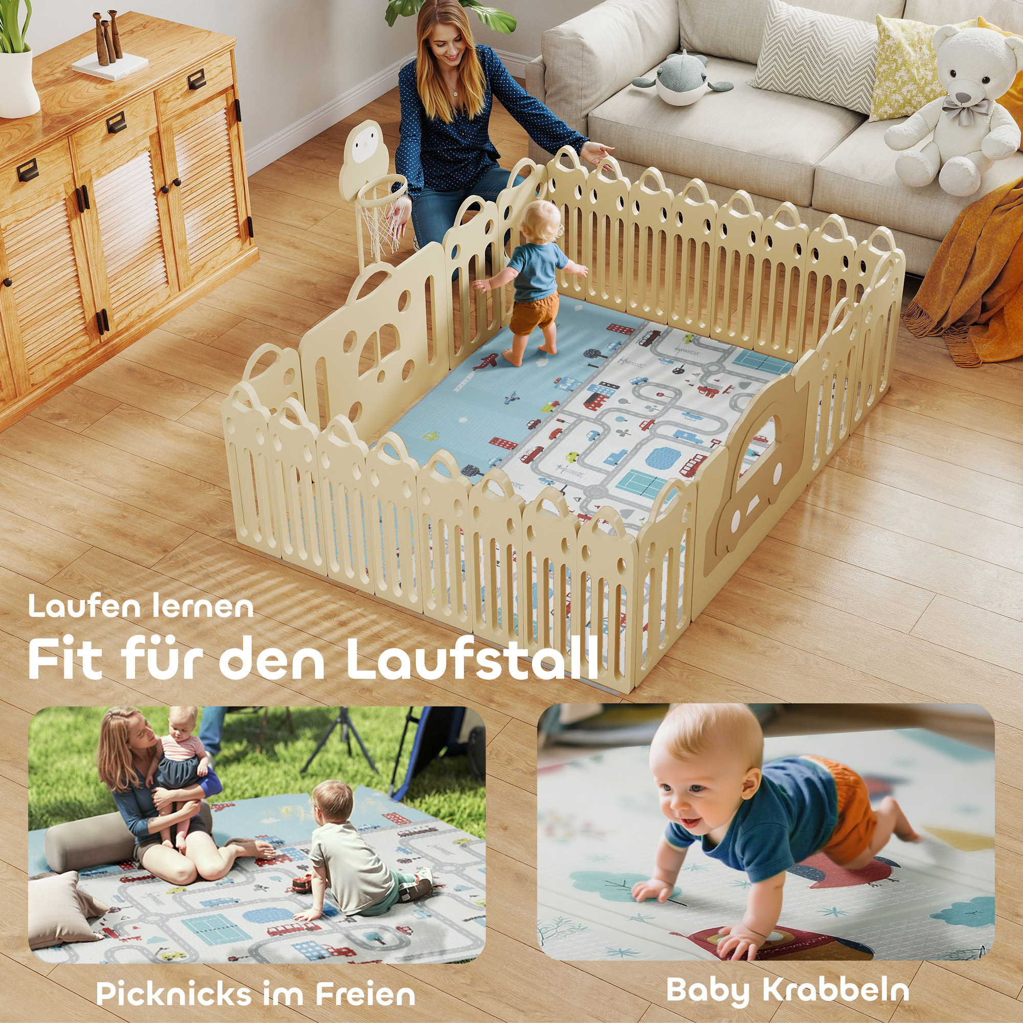 Baby-Spielmatte, Tiermuster, Schaumstoff, 1,5 cm dicke Polsterung, rutschfest