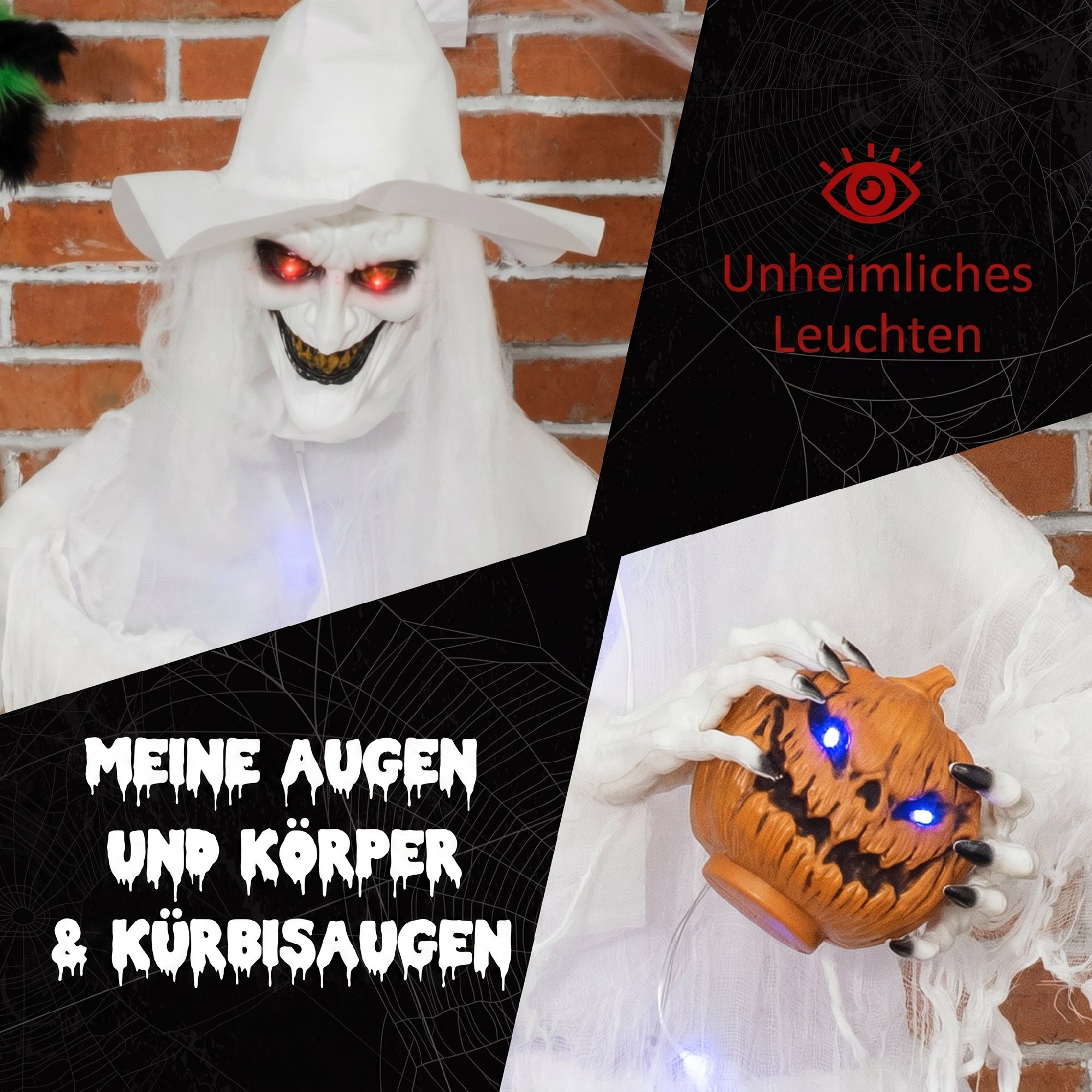 189 cm Weiße Hexe mit Kürbiskopf, lebensgroße Halloween-Außendekoration