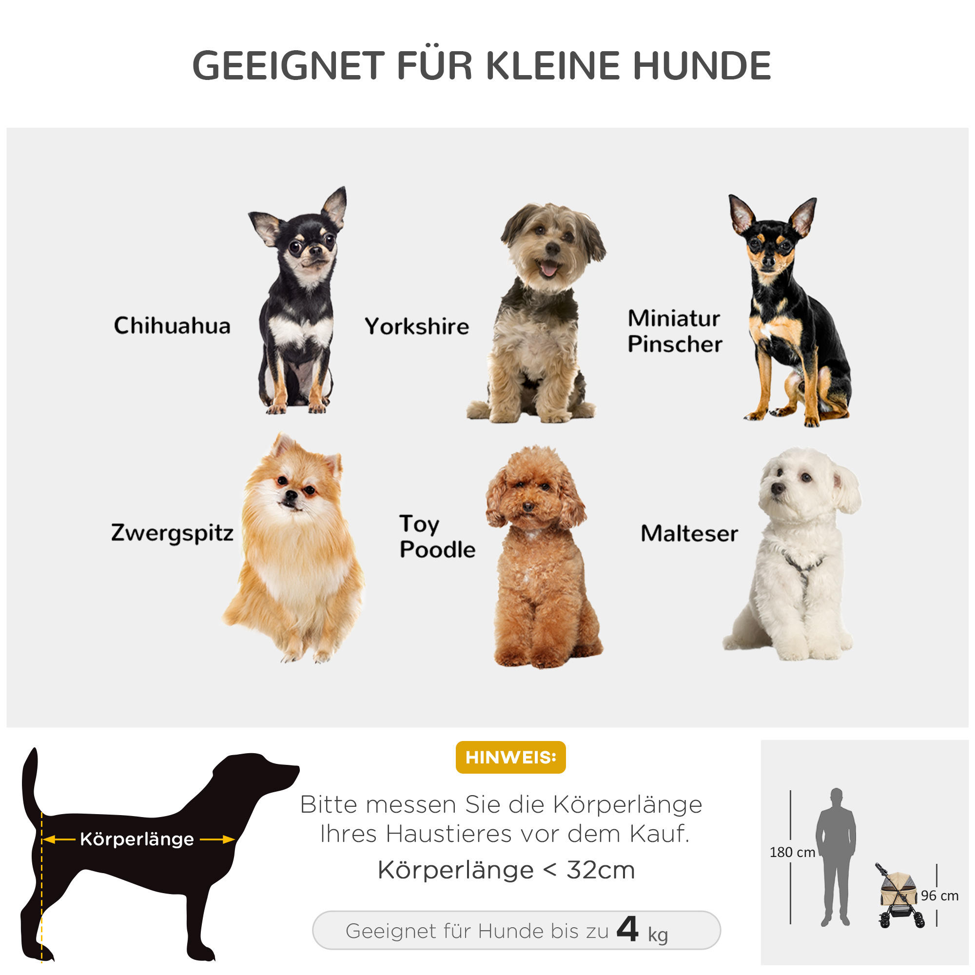 Hundewagen Hundebuggy, klappbar, 2 Sicherheitsleinen, 2 Becherhalter,  67 x 45 x 96 cm, Khaki