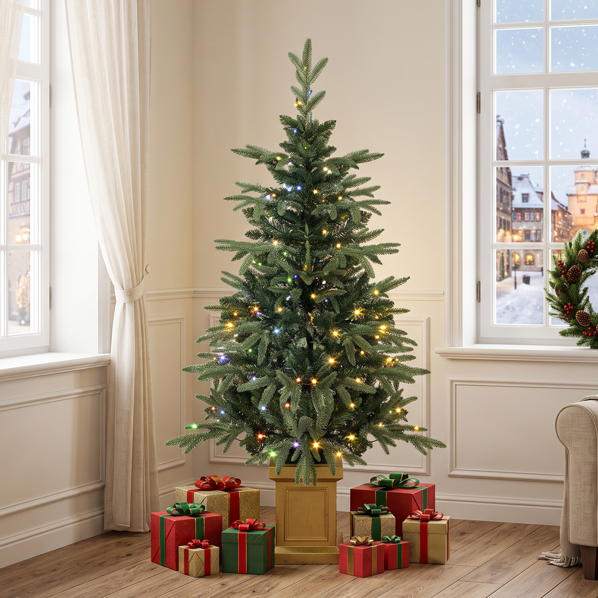 Künstlicher Weihnachtsbaum, 120 cm Christbaum mit 110 LED-Beleuchtung 147 Spitzen, 2 Lichtfarben, Fernbedienung