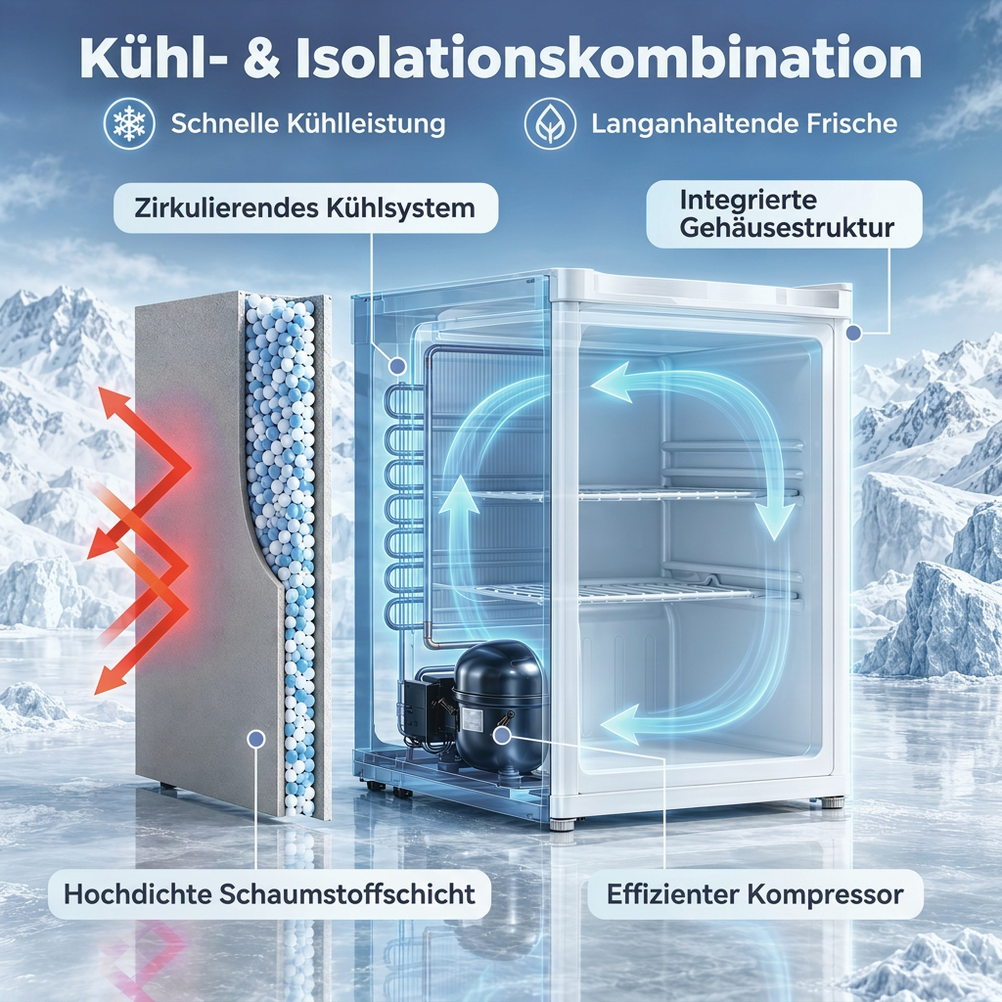 Mini-Gefrierschrank 59 l, Tisch-Gefrierschrank, Türanschlag wechselbar, Ablagen entnehmbar, Temp. einstellbar, Weiß