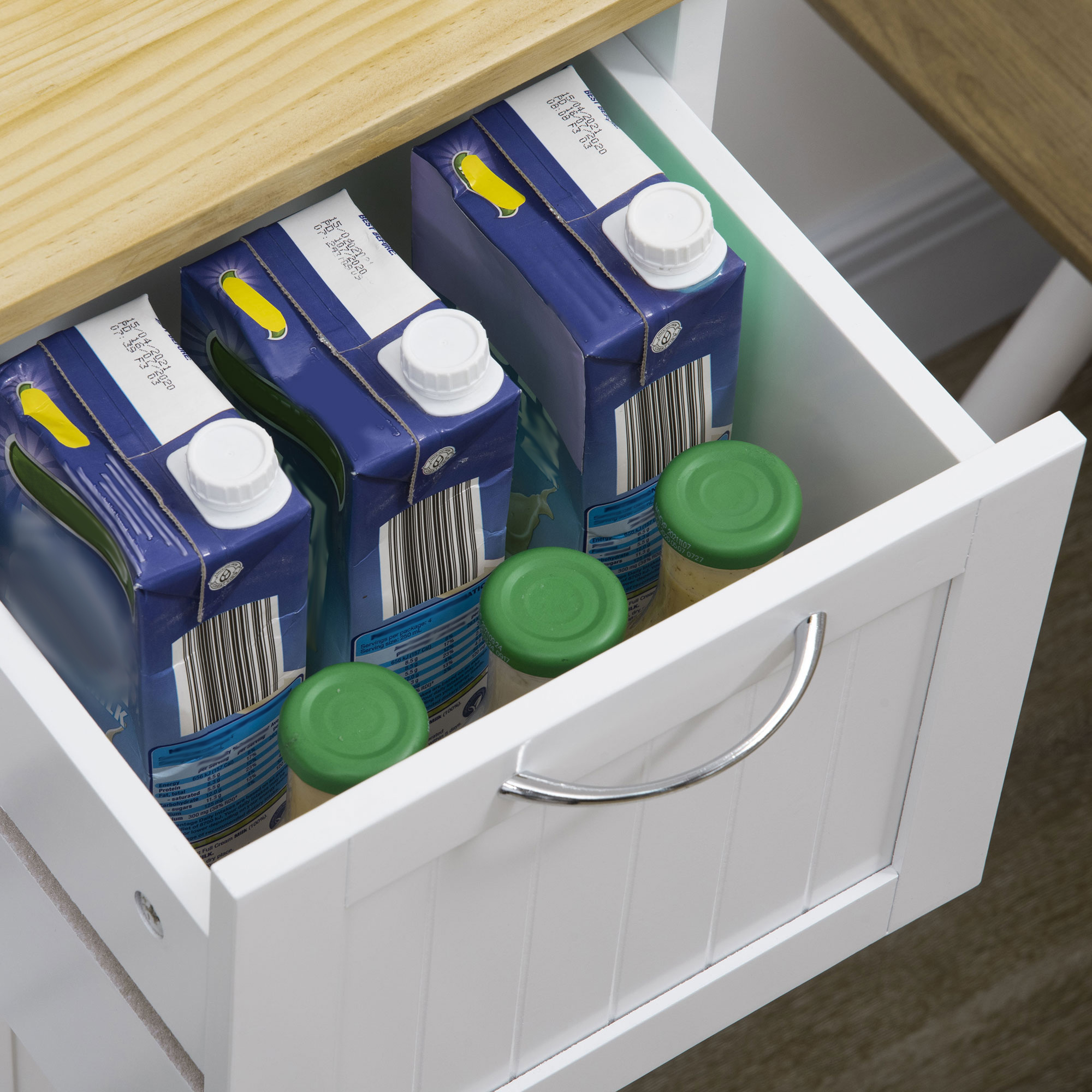 Küchenwagen im Landhausstil Kücheninsel Küchentrolley mit 3 Schubladen, Weiß