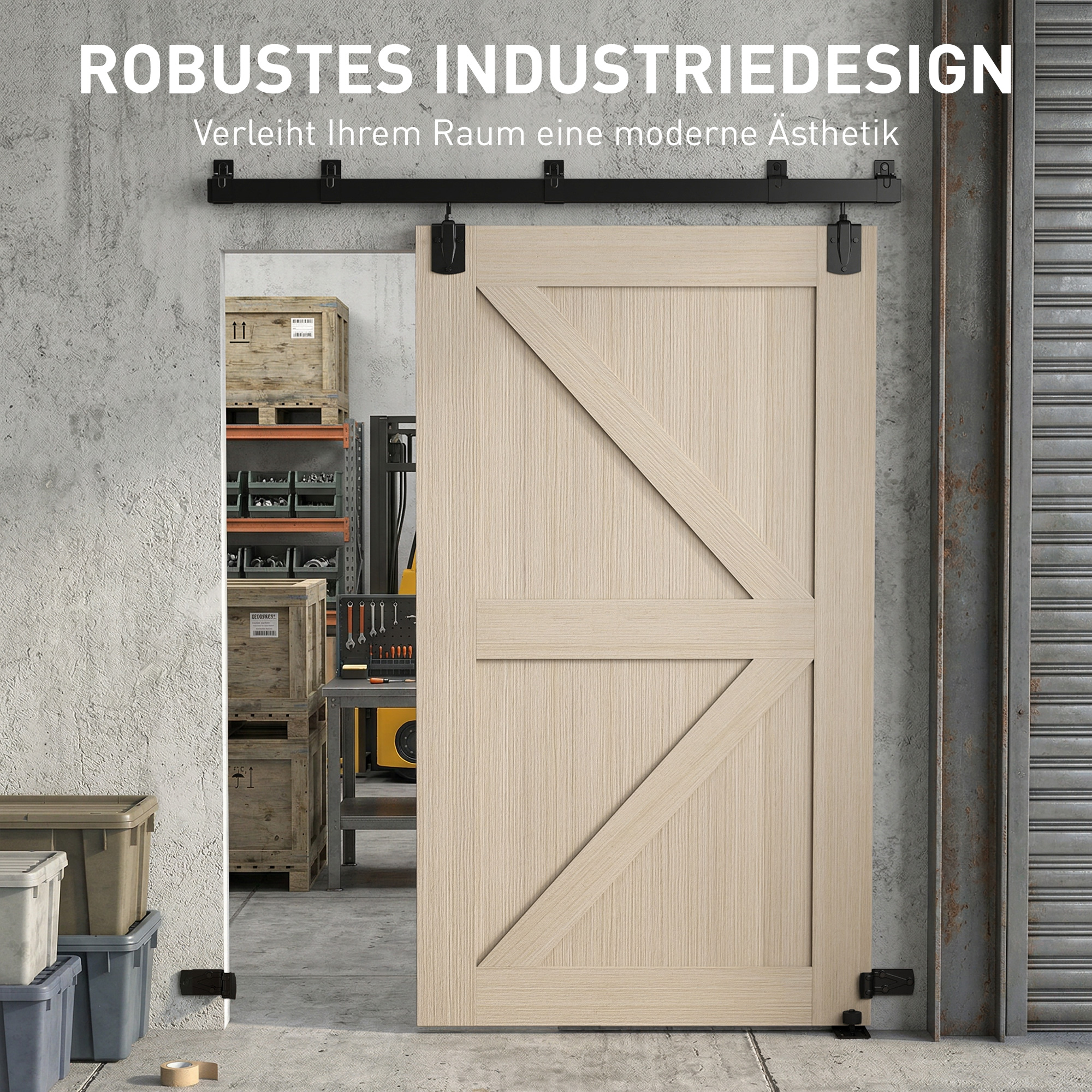 Schwerlast Schiebetür-Hardware-Set 183 cm Schwarz für Einzeltüren