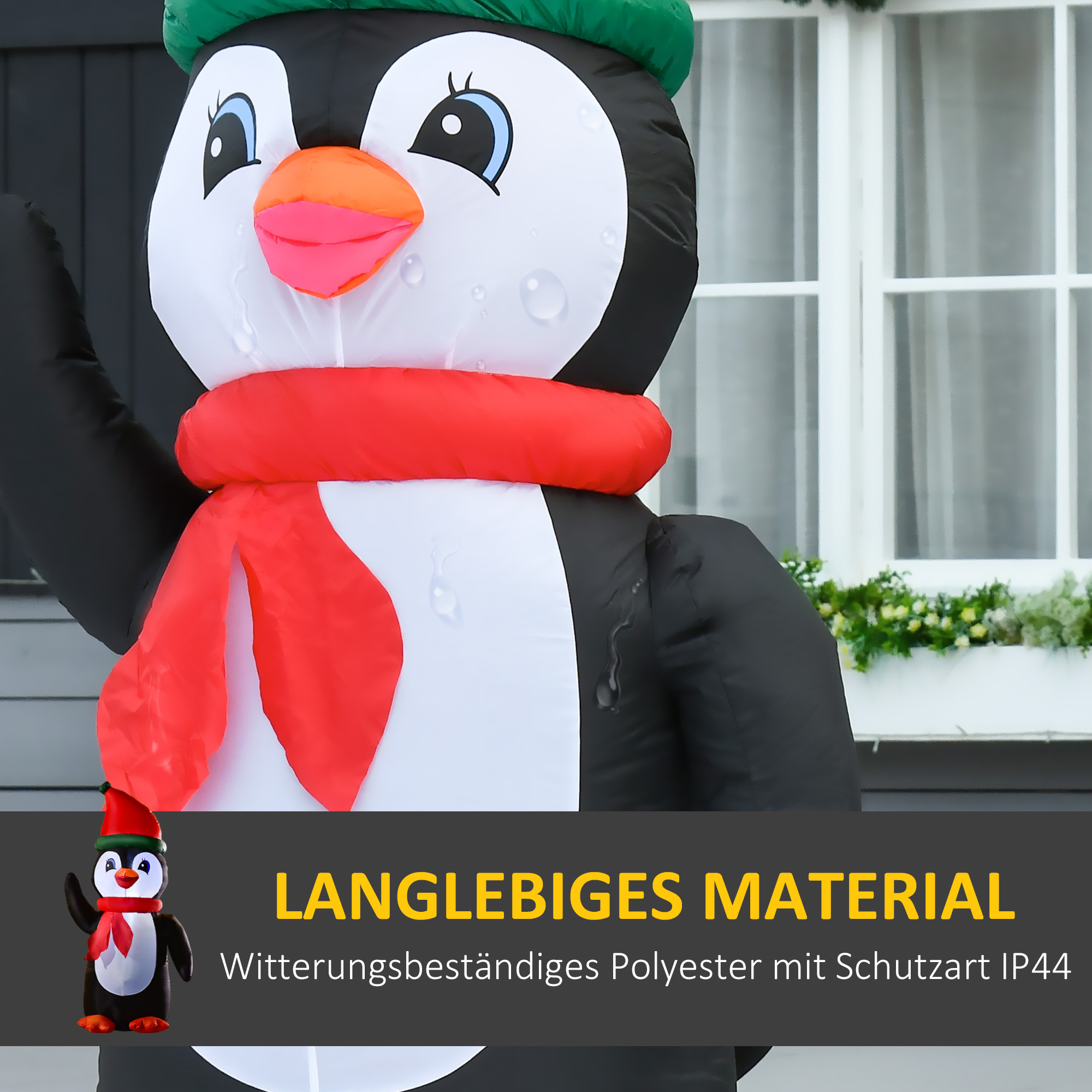 155cm aufblasbarer Weihnachtspinguin Weihnachtsdeko mit 3 Eingebauten Lichtern, Aufblasbare Weihnachtsdekoration für Innen Außen Garten Party Hof