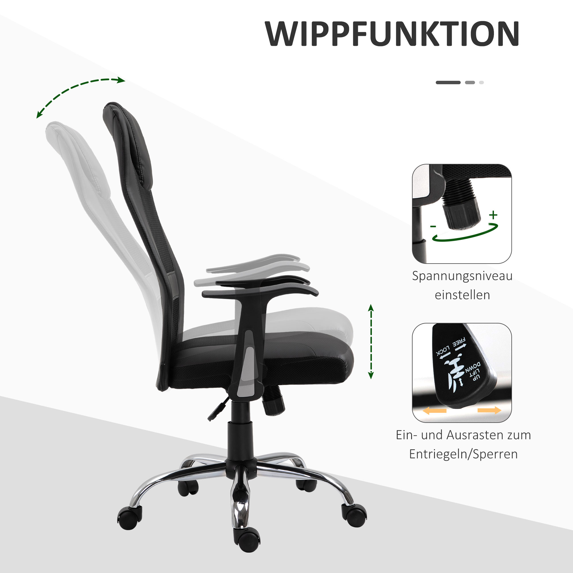 Bürostuhl Drehstuhl höhenverstellbar Chefsessel Schreibtischstuhl ergonomisch PU schwarz 66 x 73 x 108-118 cm