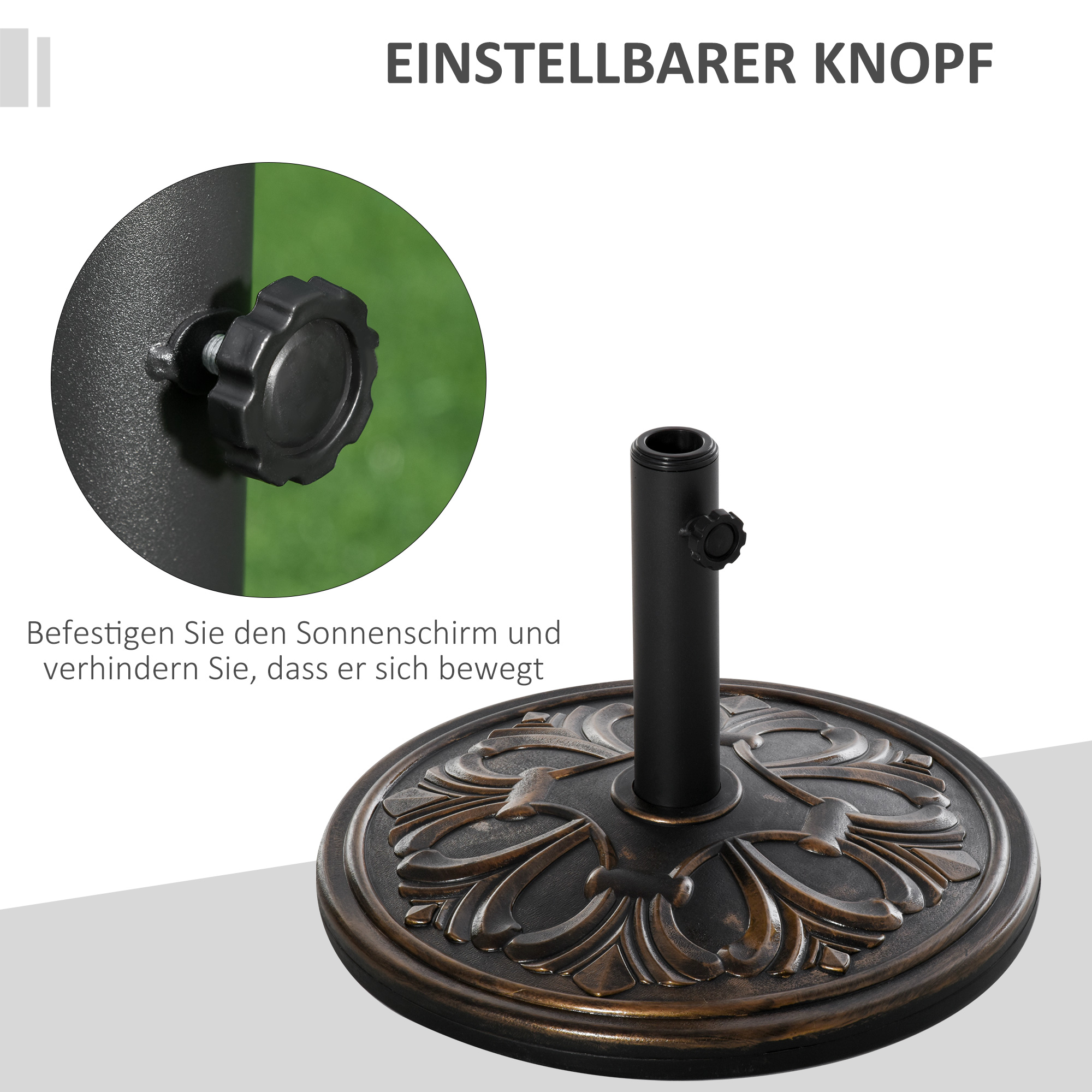Sonnenschirmständer 13 kg Schirmständer Schirmstangen mit 35 mm/38 mm/48 mm Durchmesser Schirmhalter für Garten, Balkon, Antik Bronze