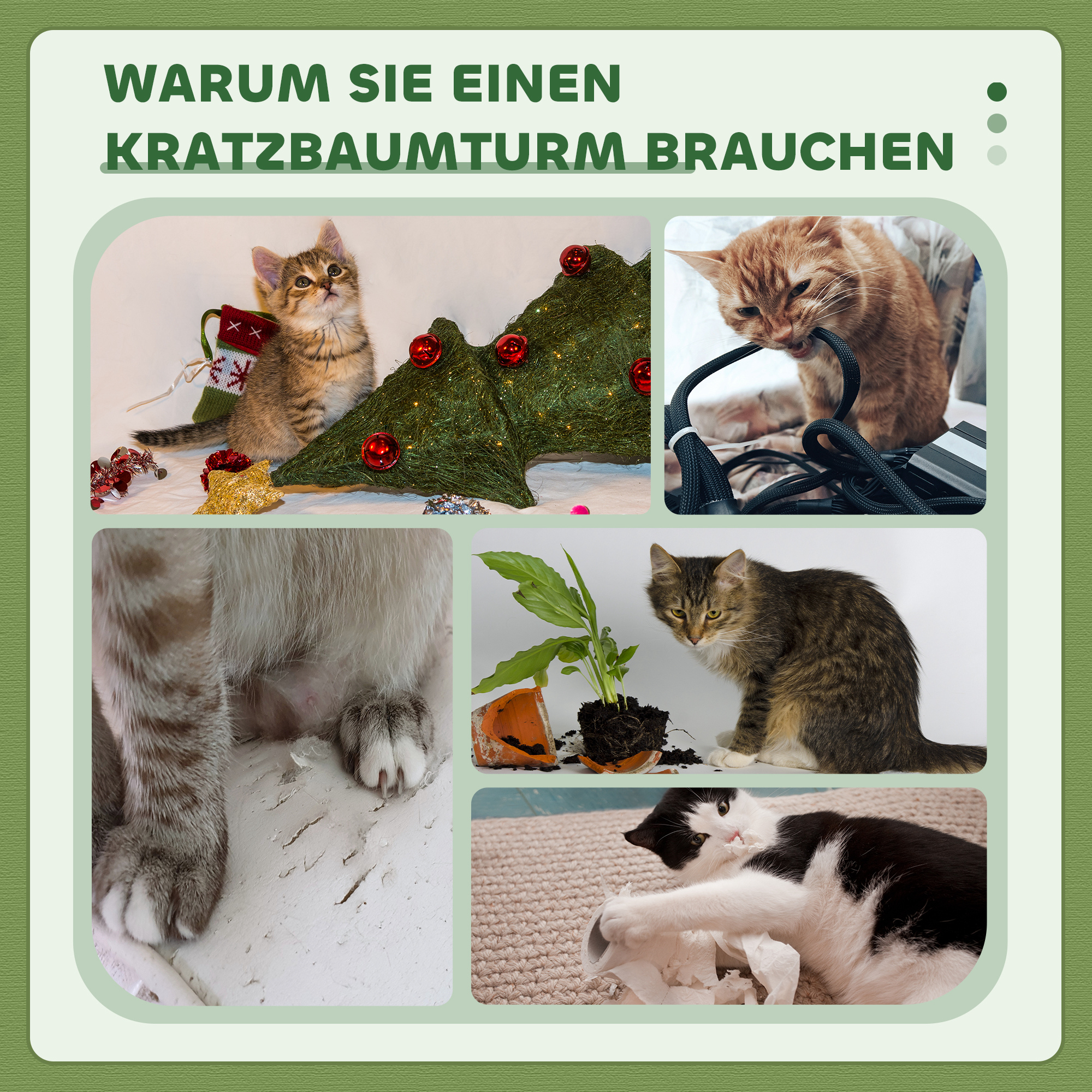 Katzenbaum  91cm Spielbaum mit Katzenbett, Plattform Lammwolle Grün