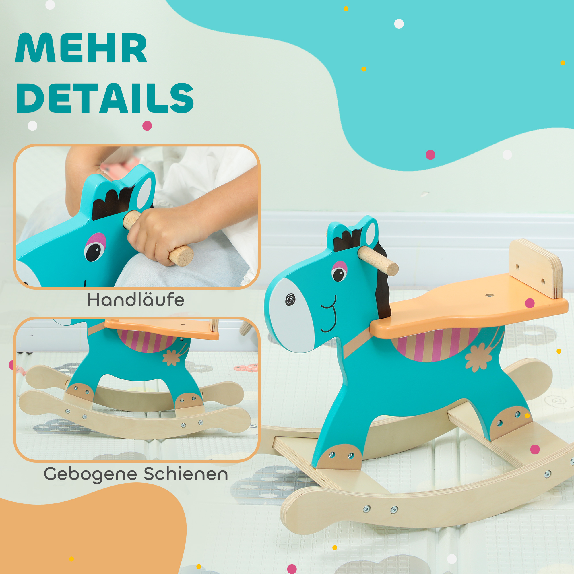 Schaukeltier Esel Baby Schaukelspielzeug mit Haltegriffen Schaukel Schaukelsitz 59 x 27 x 43 cm Blaugrün