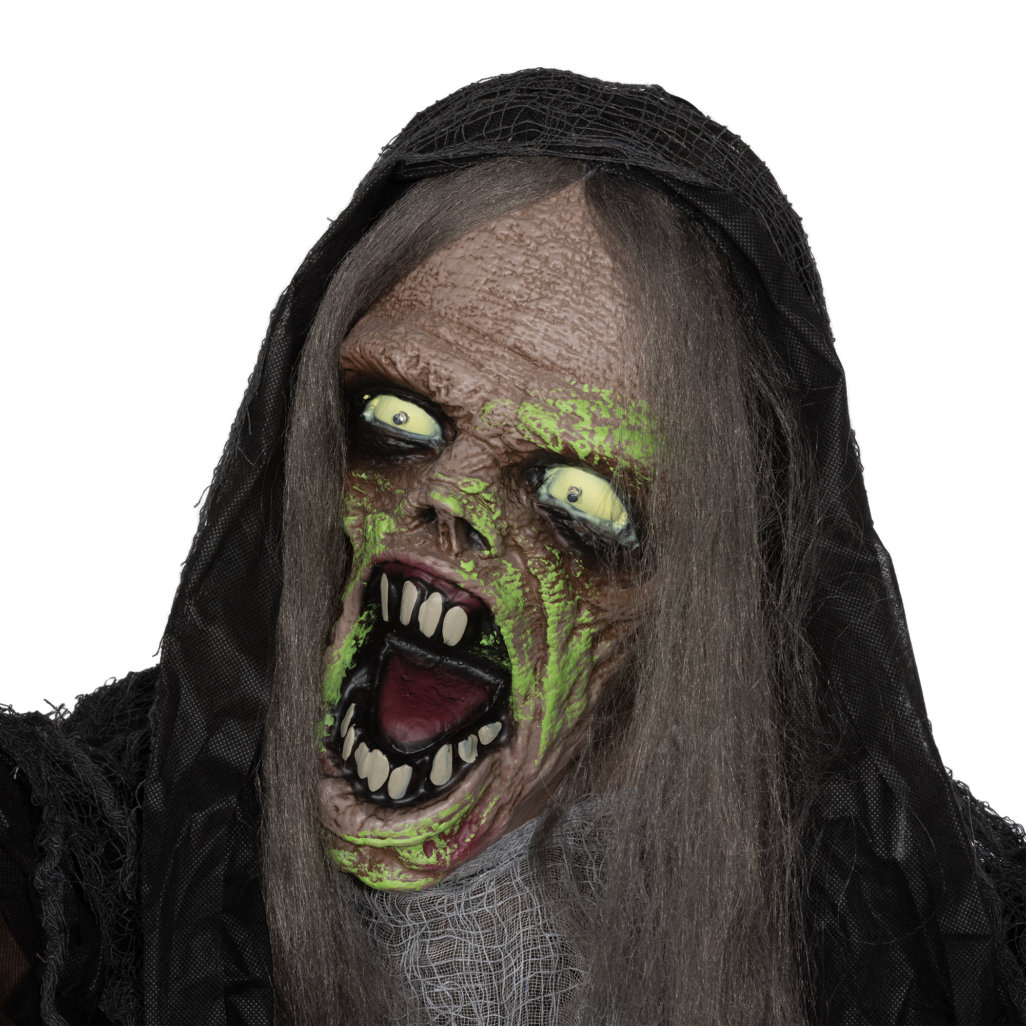 Grünes Monster, Helloweendeko, gruselige Soundeffekte, rote Augen, beweglich, 183 cm